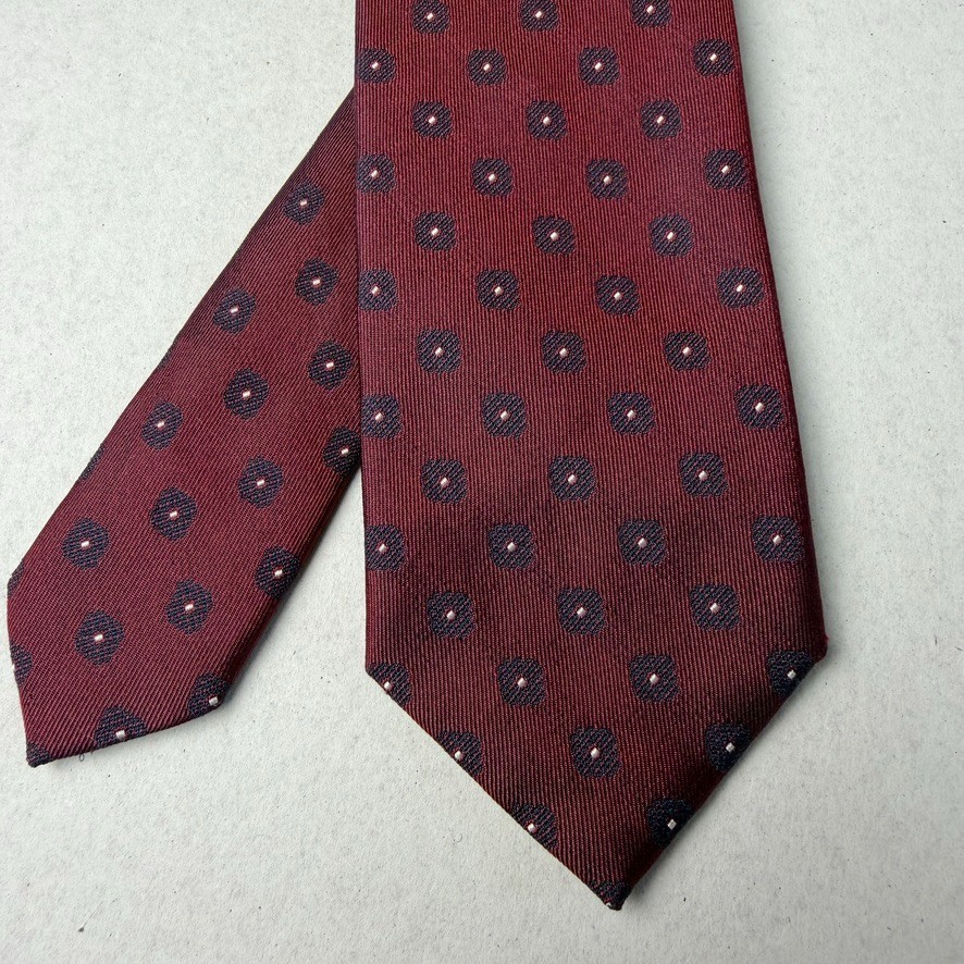 Brioni Silk Tie Burgundy Navy Medallion Woven Office Business Made In Italy