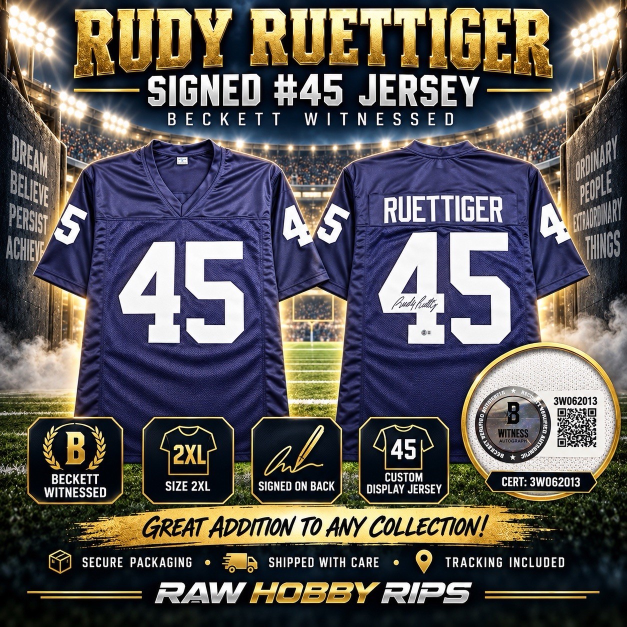 Rudy Ruettiger Notre Dame Fighting Irish Signed Jersey #45 BAS Witnessed