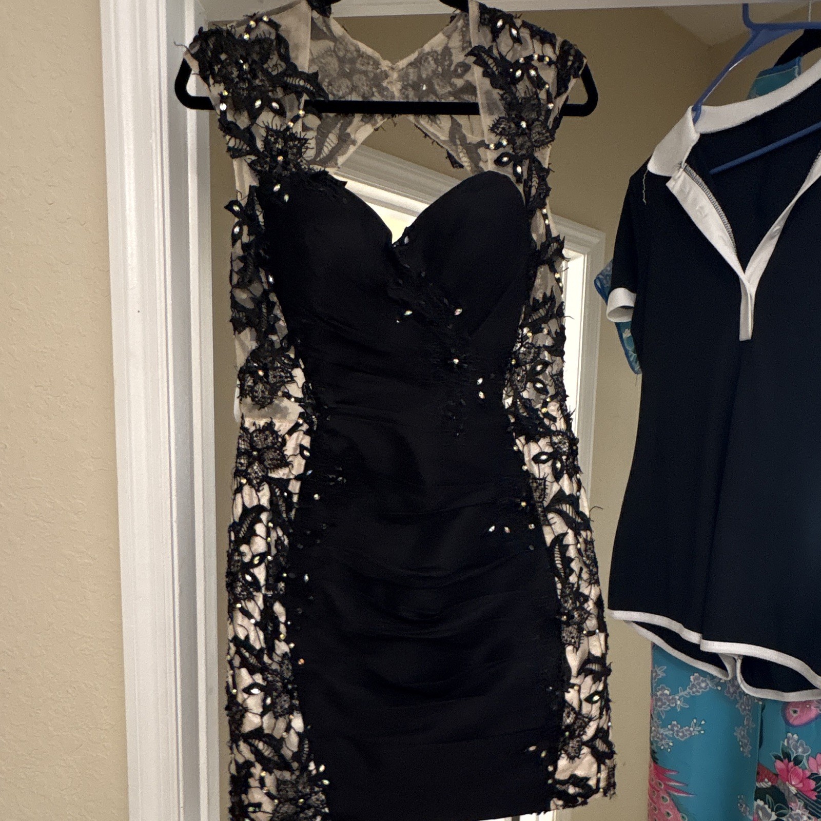 Rachel Allan Women’s Black/Beige Lace Rhinestone Sweetheart Mini Dress Size 12 Rachel Allan Women’s Black/Beige Lace Rhinestone Sweetheart Mini Dress Size 12