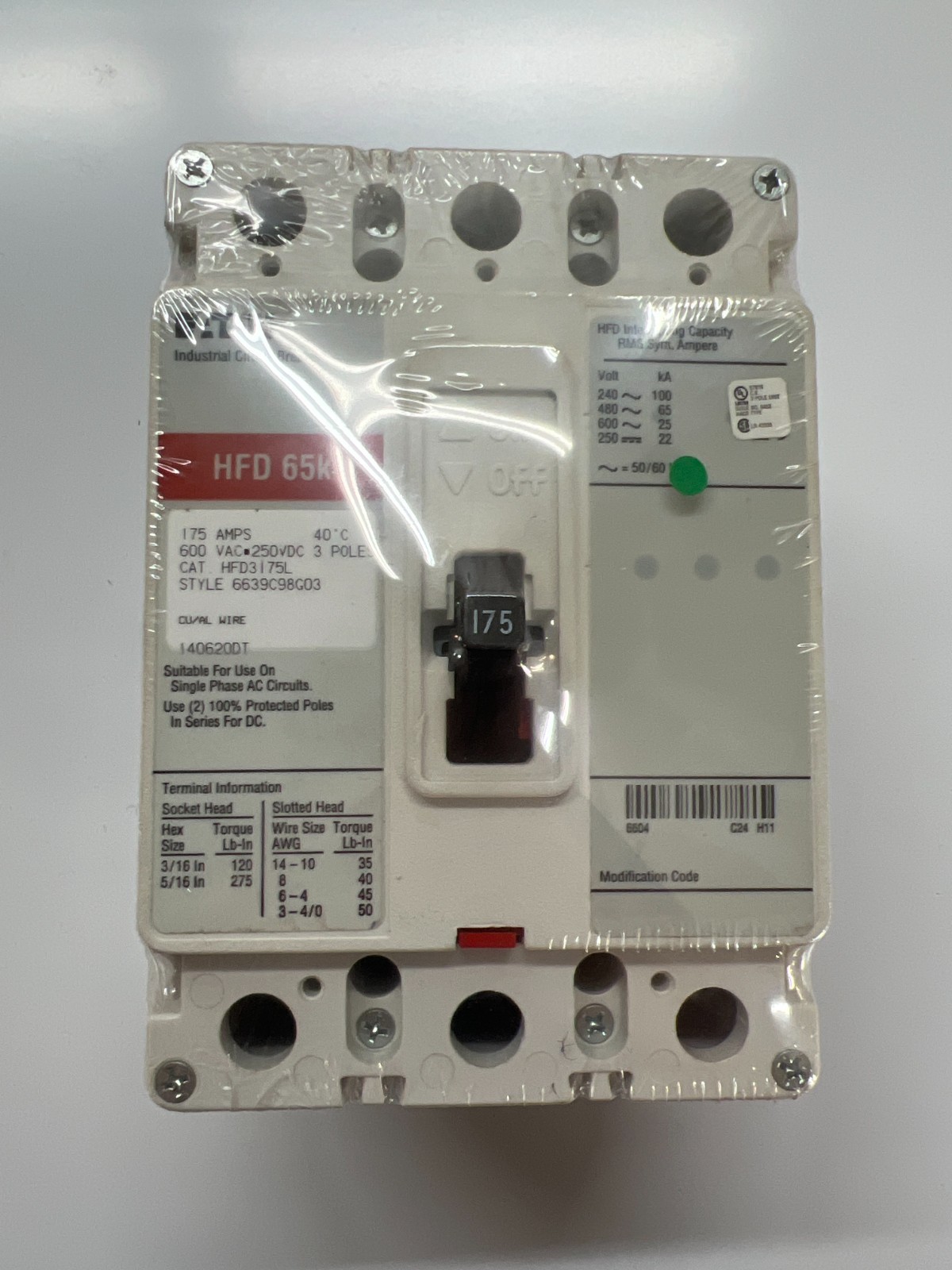 Eaton-Cutler Hammer-Westinghouse-CH HFD3175L 175A  - Recon 1 Yr Warranty