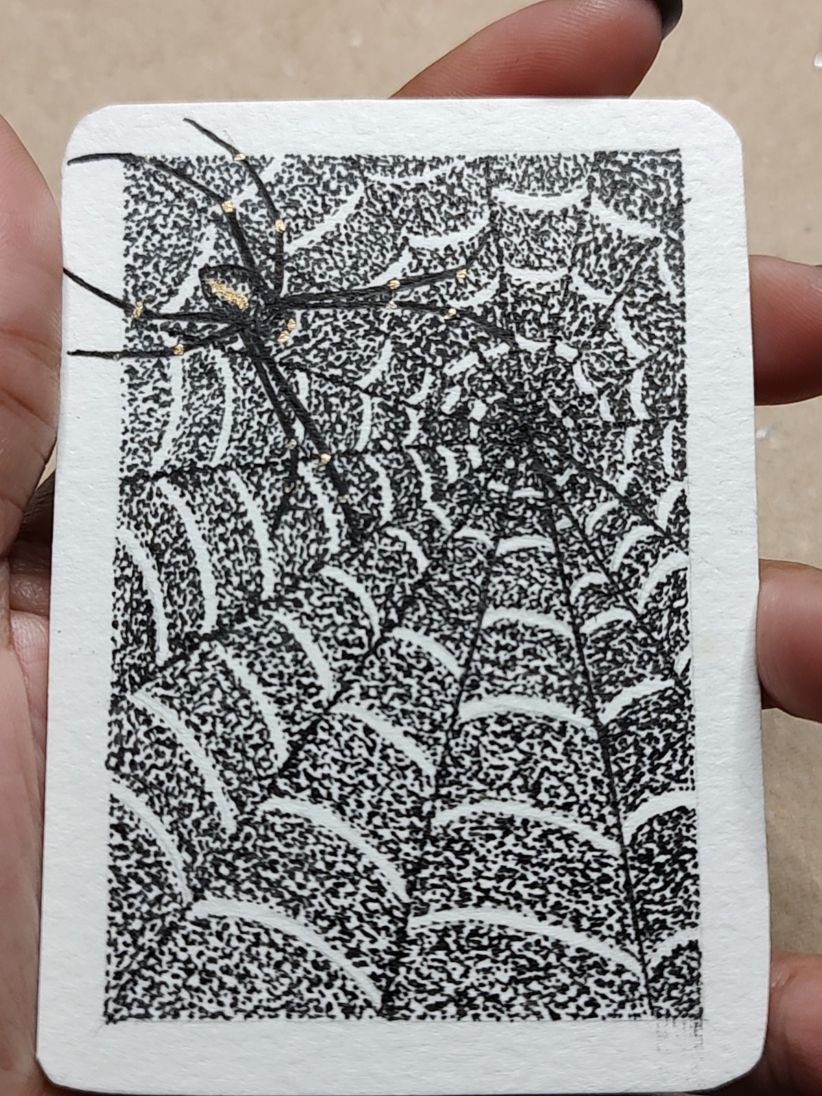 ACEO Original Art Spider Web Stippling Pointillism Drawing Halloween Theme ACEO Original Art Spider Web Stippling Pointillism Drawing Halloween Theme