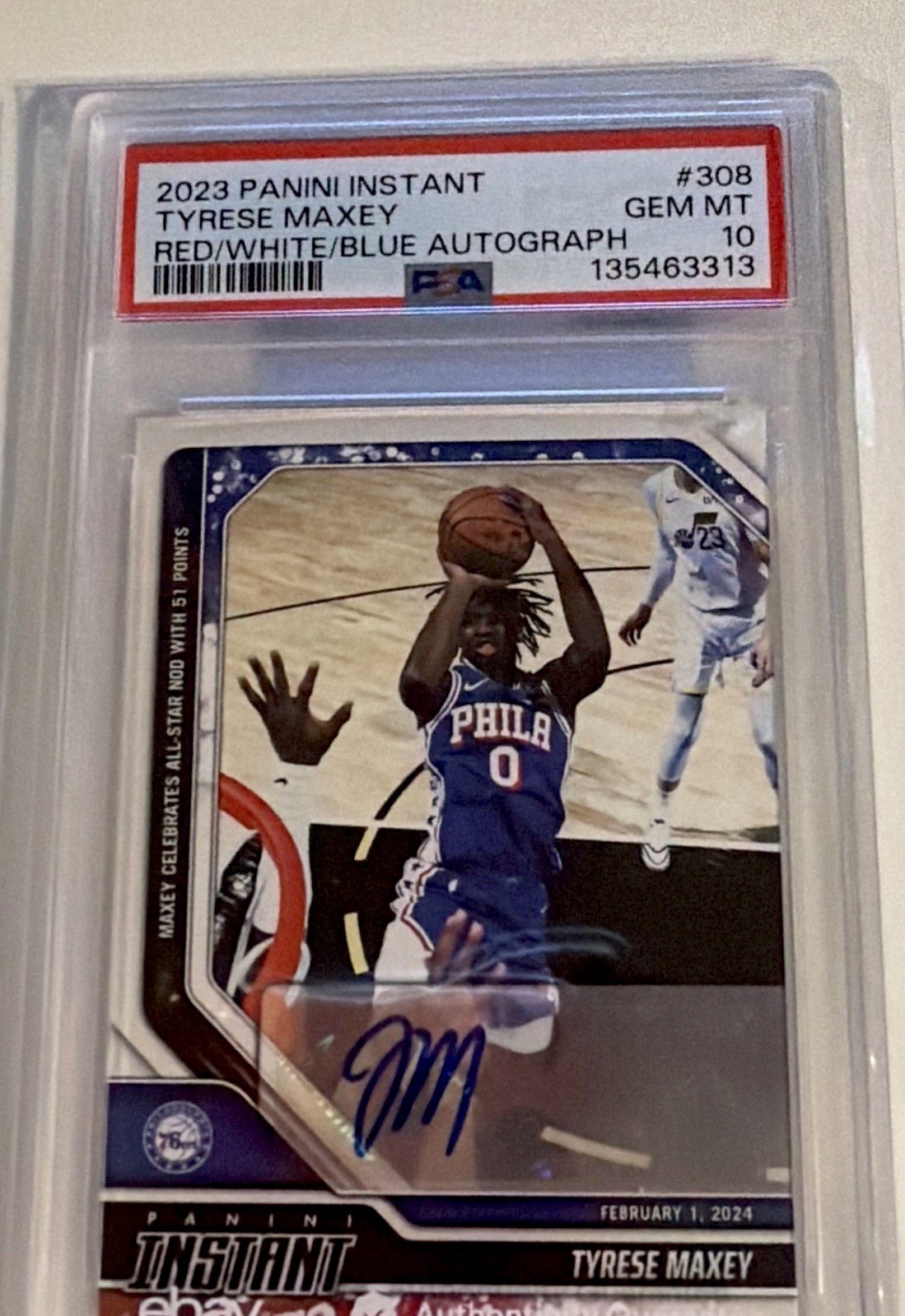 2023 Panini Instant - Tyrese Maxey #308 Red White Blue Auto Psa 10, 1 Of 10 Rare