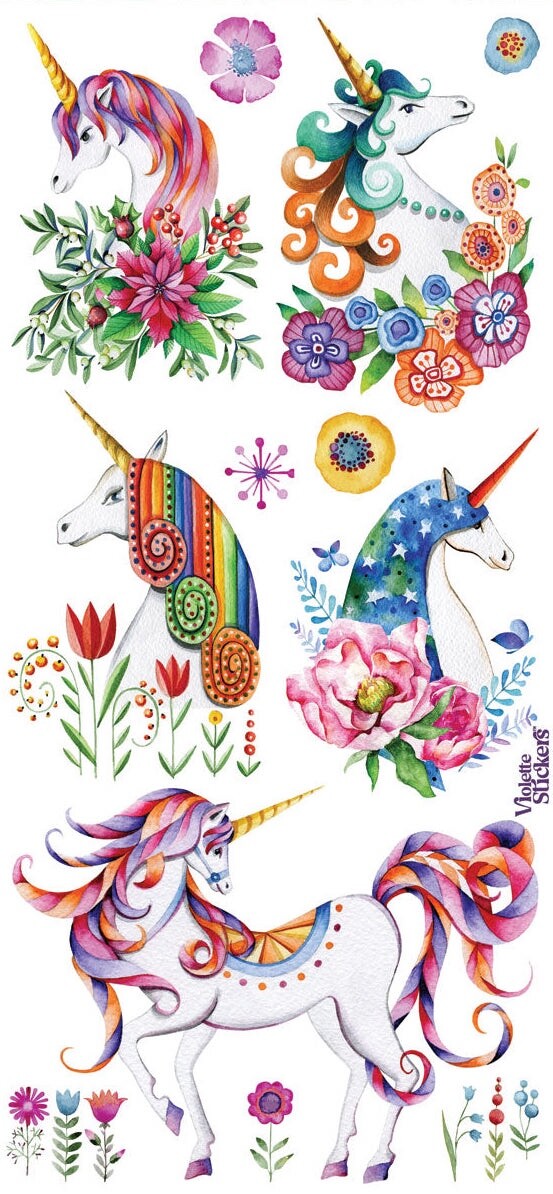 Violette Stickers Regal Unicorns Floral Stickers Scrapbook Craft Planner Supply Violette Stickers Regal Unicorns Floral Stickers Scrapbook Craft Planner Supply