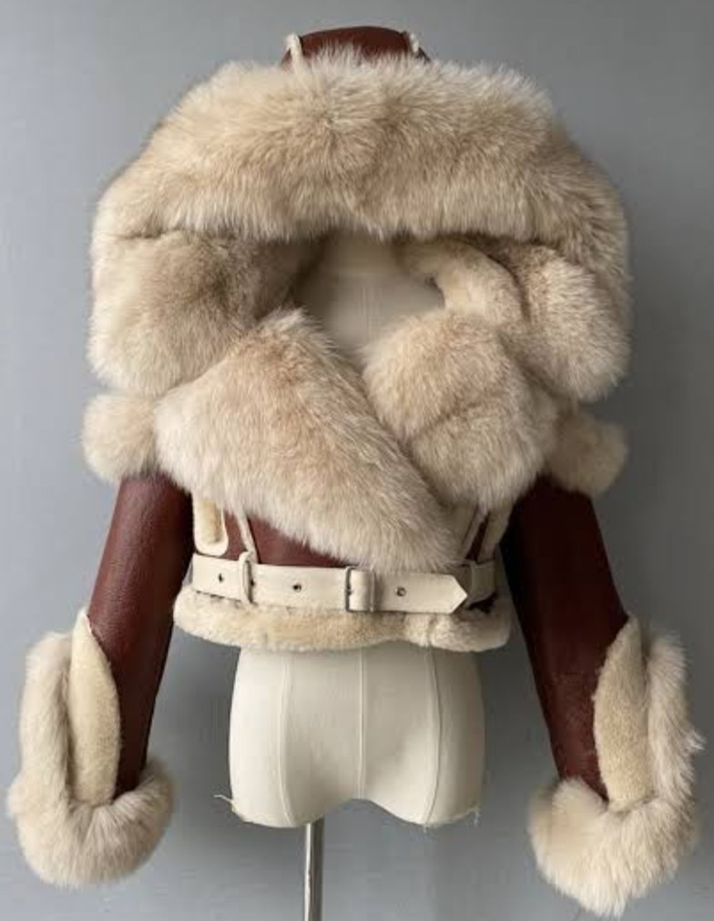 Luxury Women’s Fur Jacket – Fur Hooded Belted Sheep Shearling Leather Jacket
