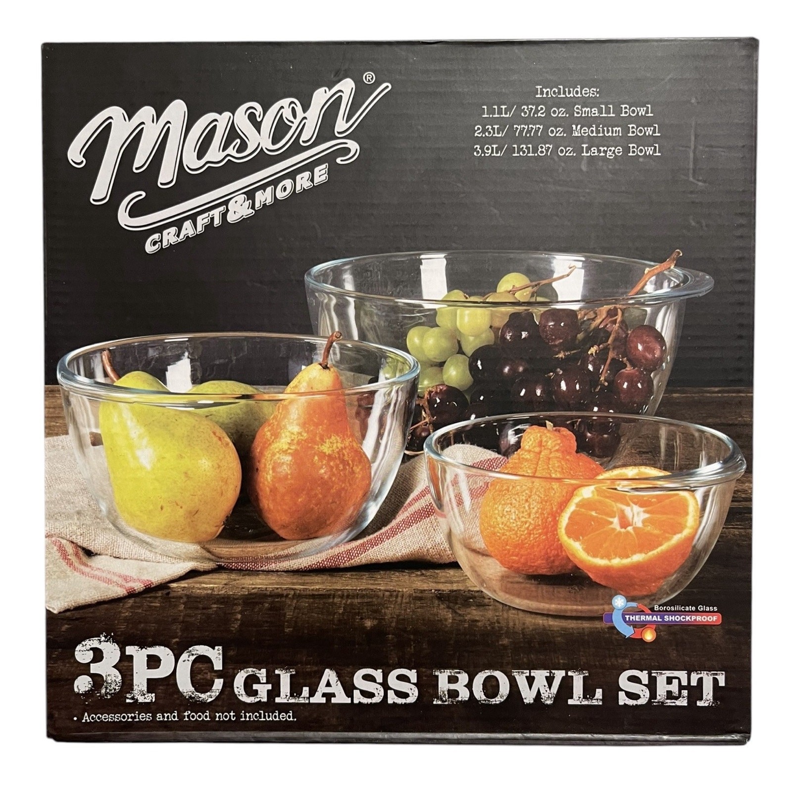NEW Mason Craft and More 3 Piece Glass Mixing Bowl Sets (new in a box) NEW Mason Craft and More 3 Piece Glass Mixing Bowl Sets (new in a box)