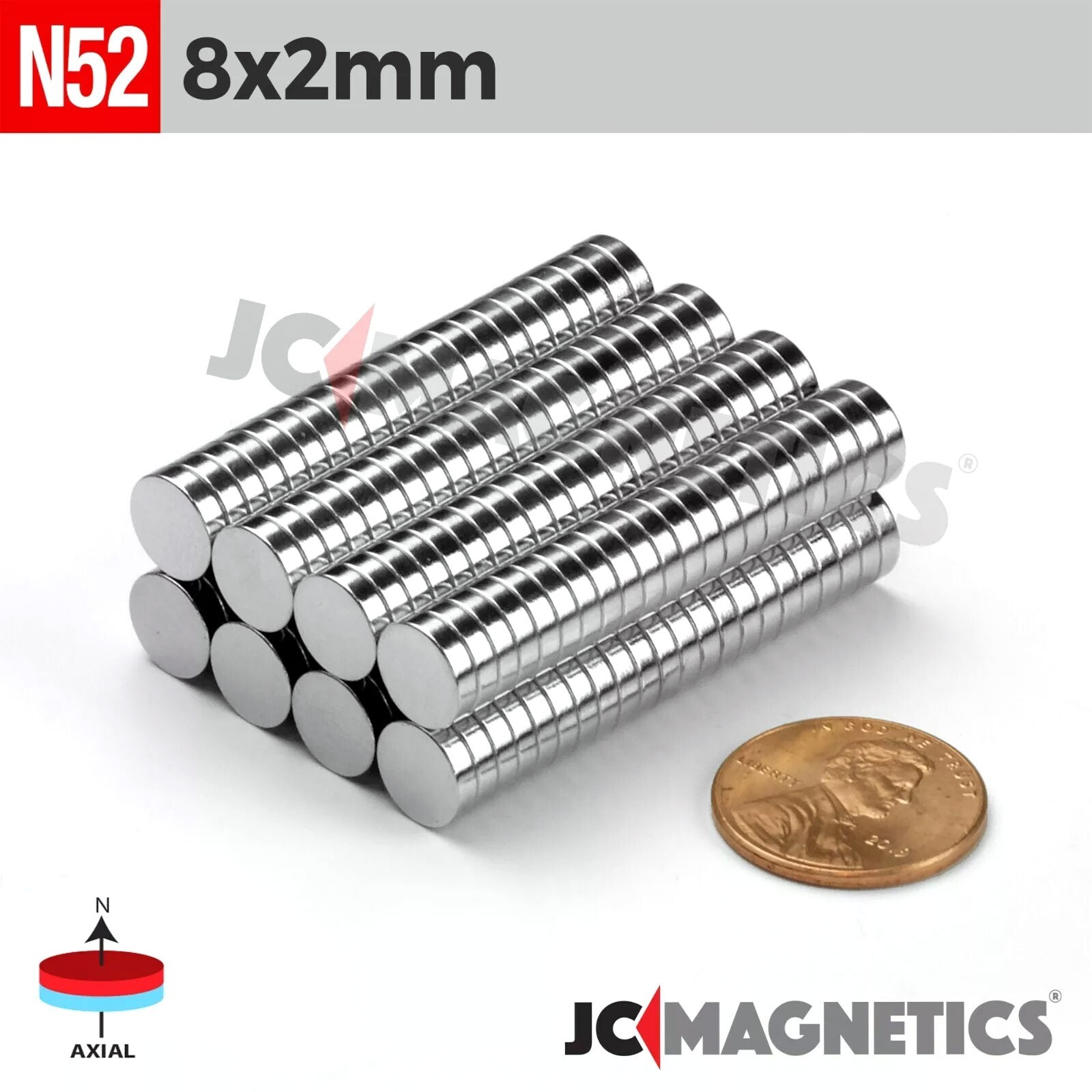 8mm x 2mm N52 Round Disc Rare Earth Neodymium Magnet 8x2mm