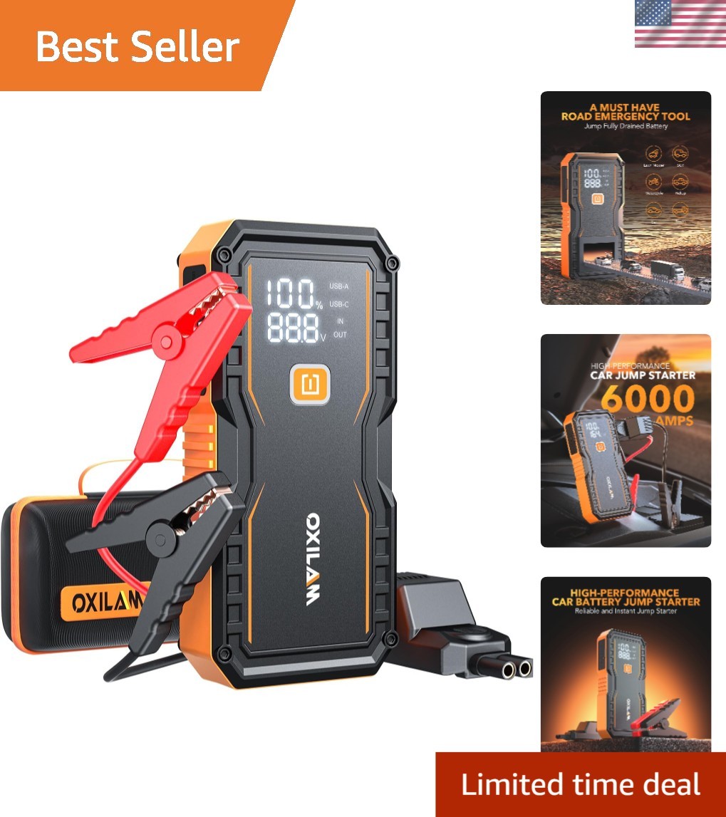 6000A Portable Car Jump Starter & Power Bank with LED Light – Ultimate Safety