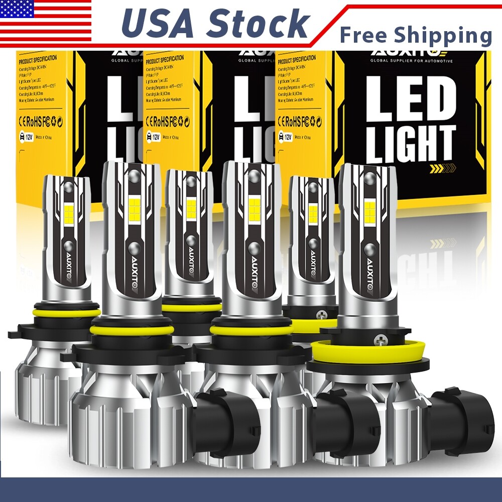 AUXITO Combo 9005+9006+H11 LED Headlight High Low Beam Fog Light 6500K 6/12x P