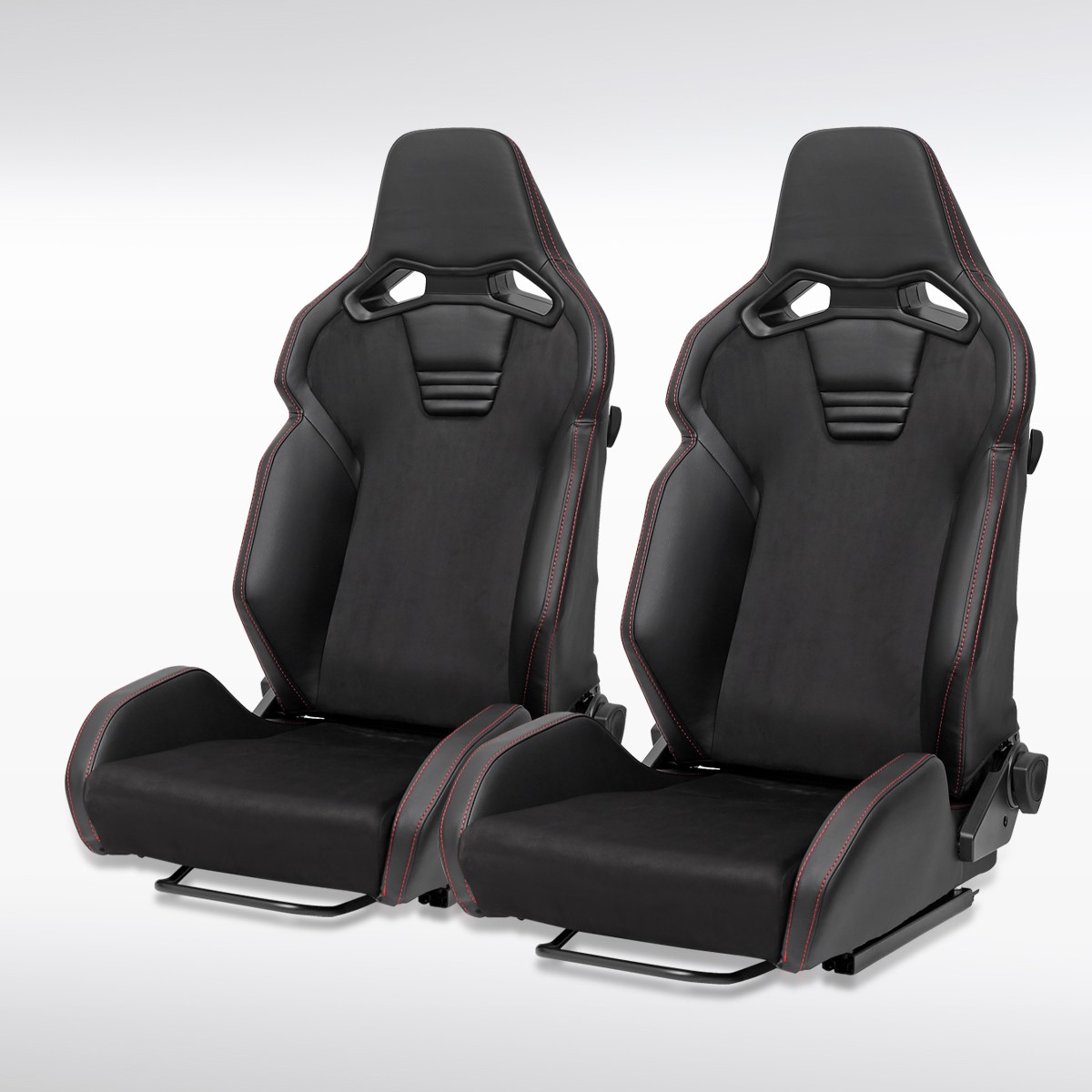 Universal Reclinable Sport Bucket Racing Seats Black PU Leather & Suede+Slider