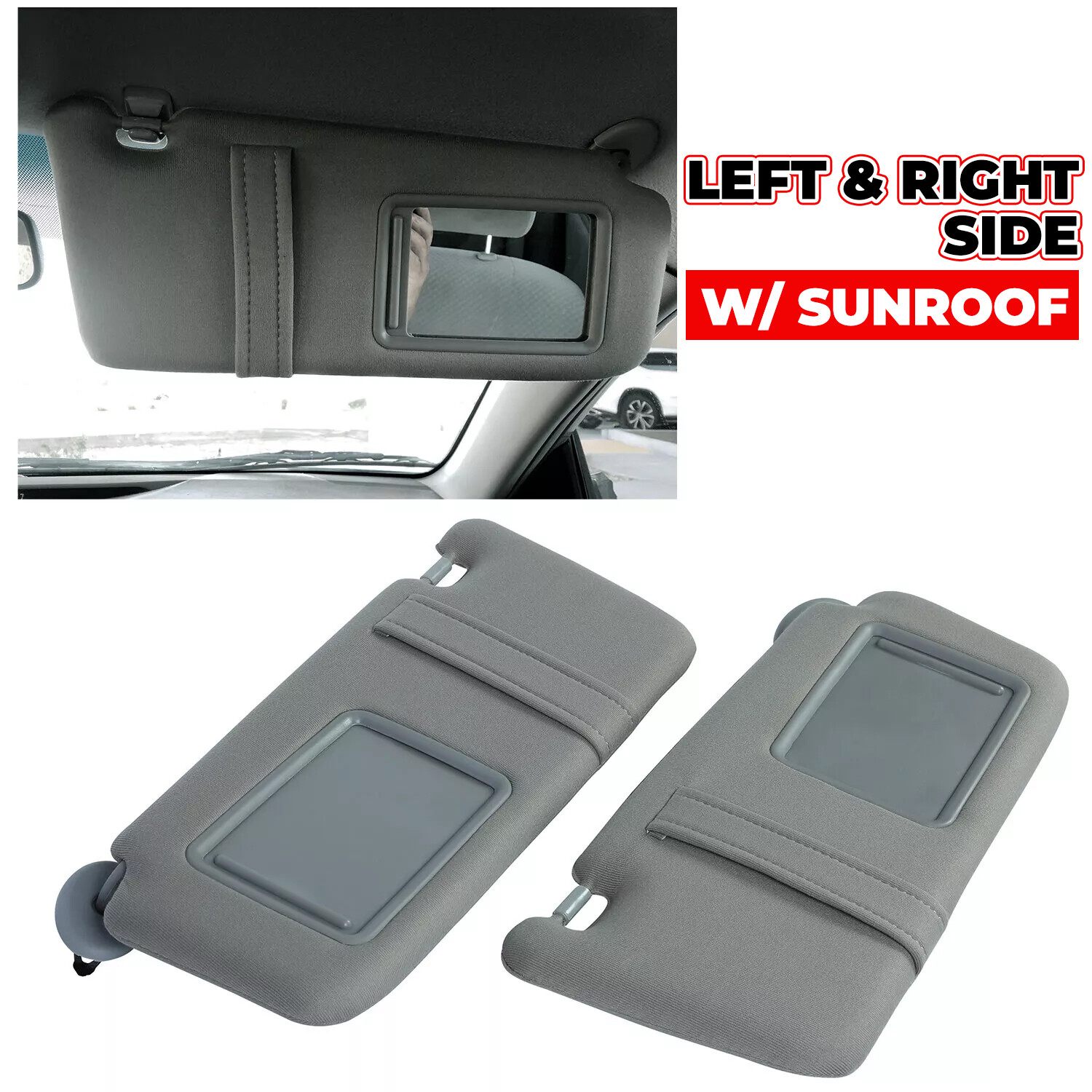 Pair Left & Right Gray Sun Visor For Toyota Camry 2007-2011 With Sunroof