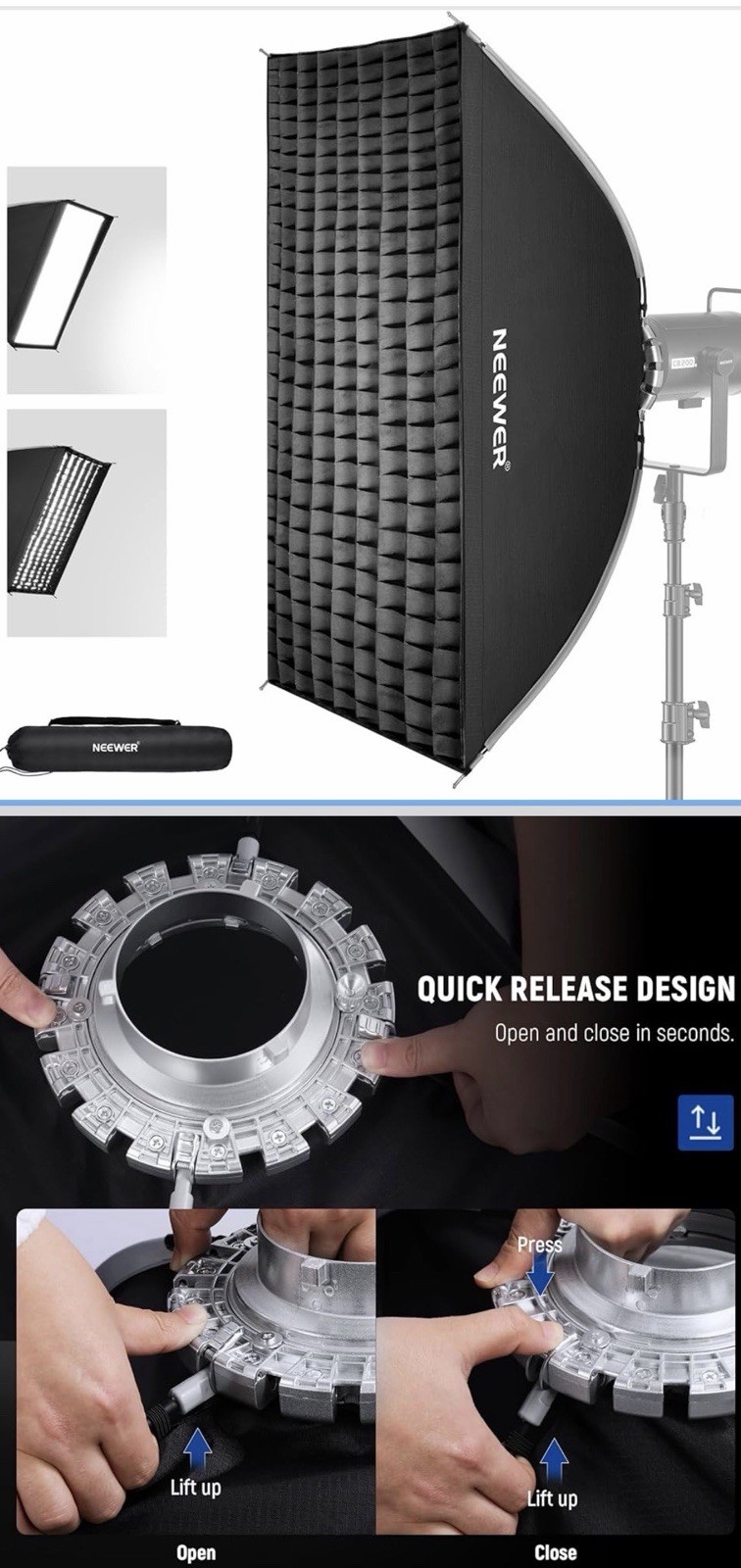 Neewer NS16S Rectangular Softbox 24x35in Double Diffusion Honeycomb Grid Neewer NS16S Rectangular Softbox 24x35in Double Diffusion Honeycomb Grid