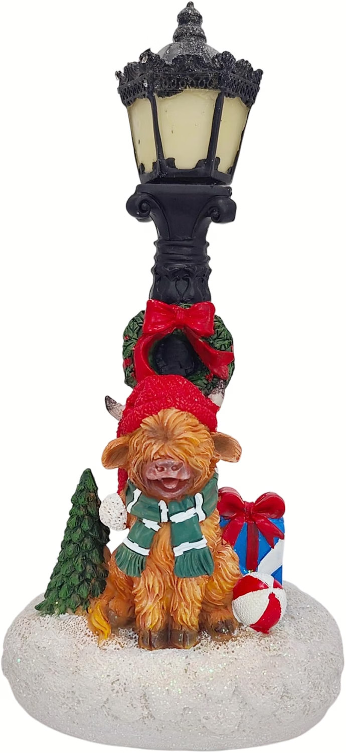 Light Up Highland Cow Christmas Figurine 10.25\