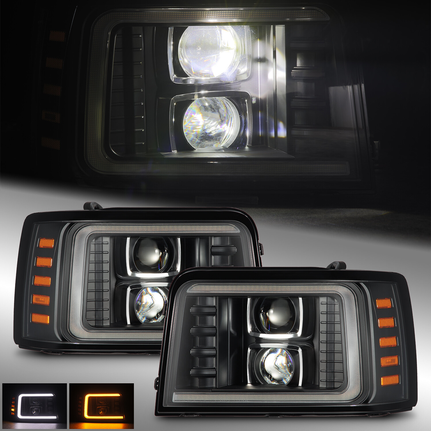 Fit 1992-1996 Ford F-Series/Bronco PRO-Series Projector Black Headlights