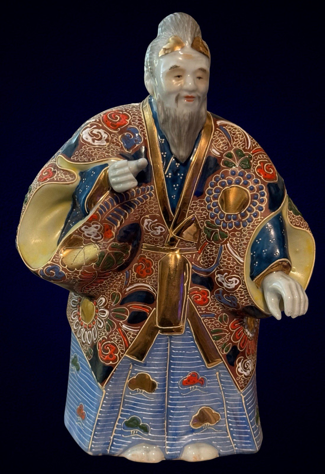 Mid 20th C. Japanese Kutani Noh Performer Gold Guild Moriage Porcelain SIGNED