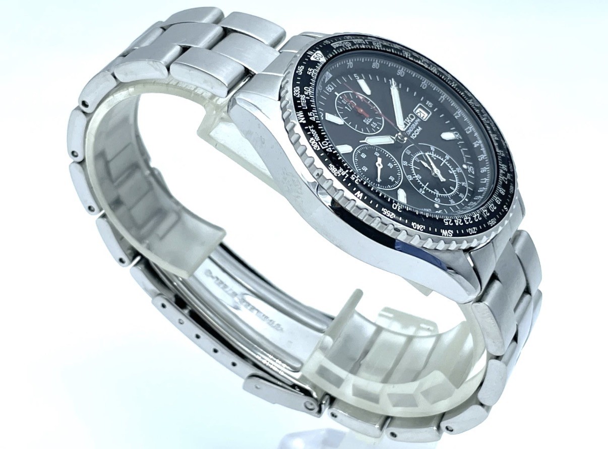 SEIKO Flight master Men\'s Chronograph Watch Black Dial 7T92-0CF0 Good condition