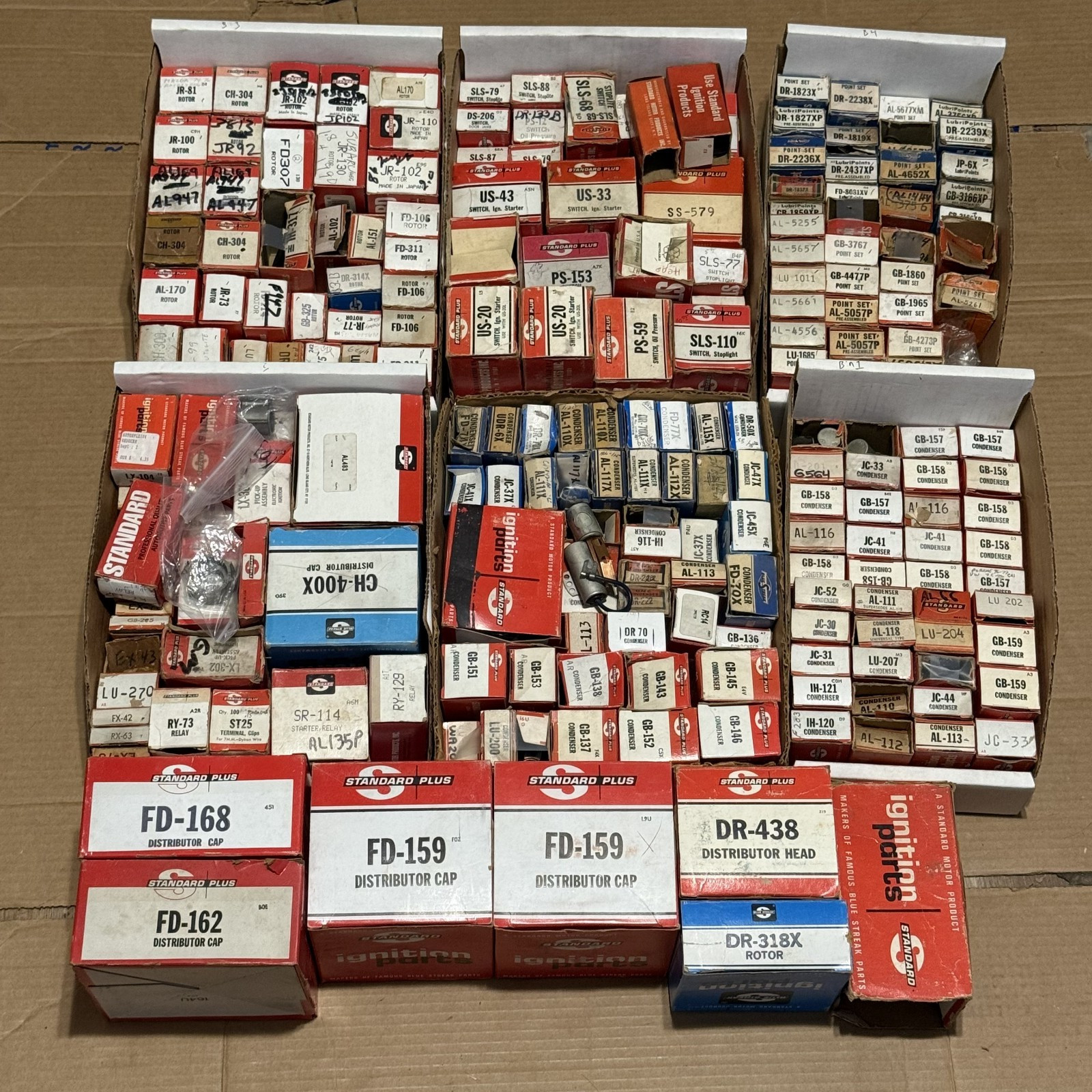 NOS Standard Motor Auto Parts Lot of 222 Pieces Condensers Rotors Contacts ETC