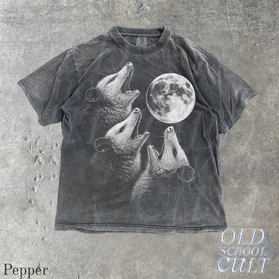Possum Howling Moon Vintage Retro Funny Mystical Silly Lovers Comfort Tee