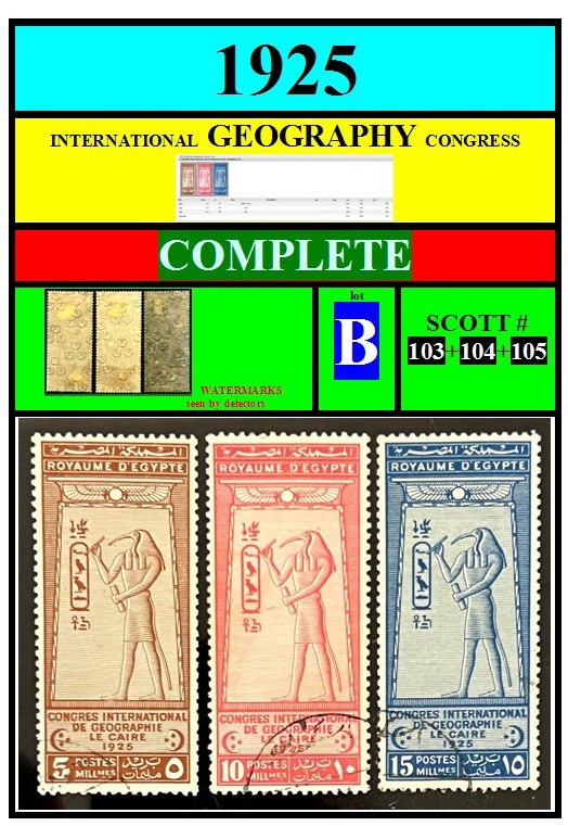 EGYPT STAMPS-1925-B-GEOGRAPHY-used-WATERMARKS-complete-scott# 103 104 105