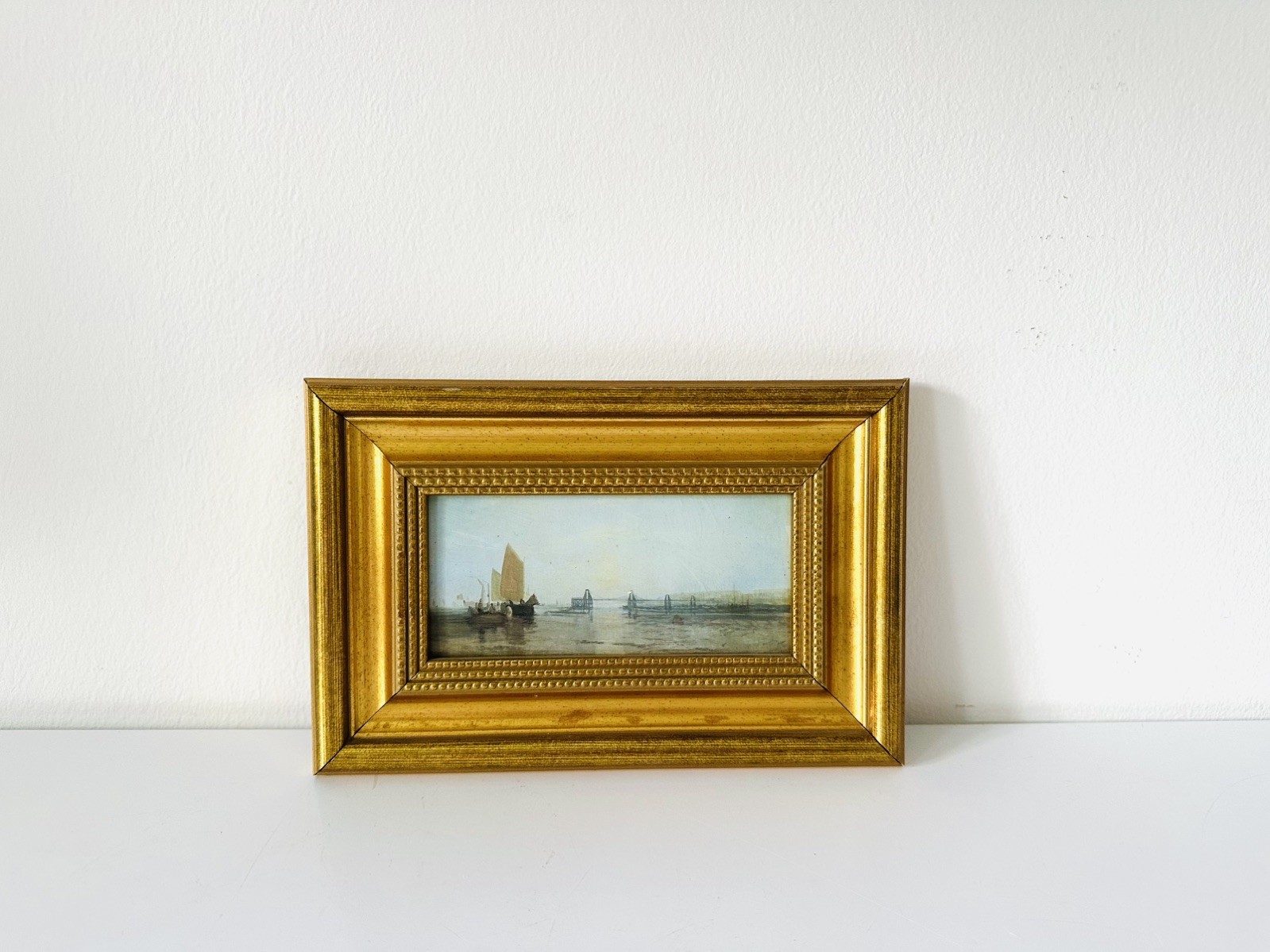 Small Framed Seascape Boat Print Chain Pier Brighton JW Turner Gilt Style Frame