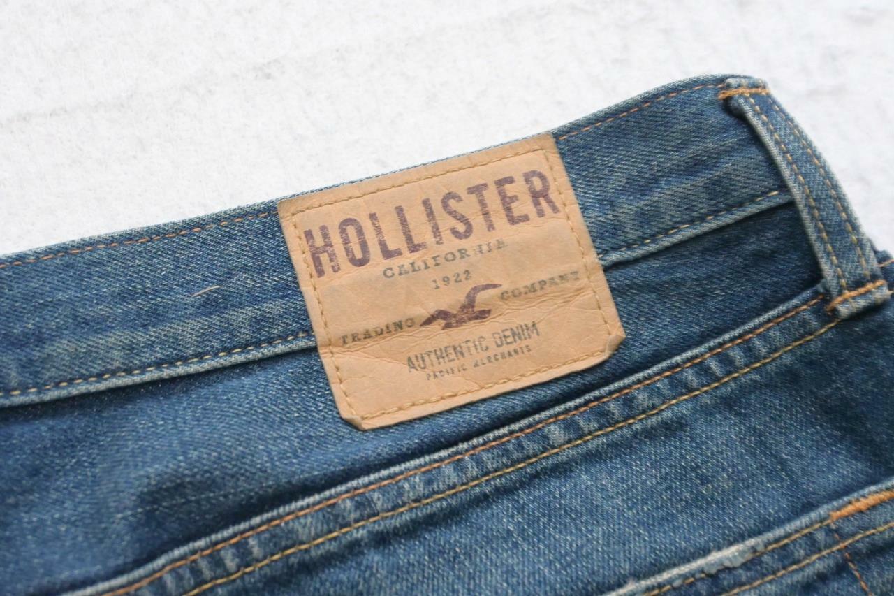 Hollister California Skinny Button Fly Distressed Rugged Blue Jeans Mens 33 x 32