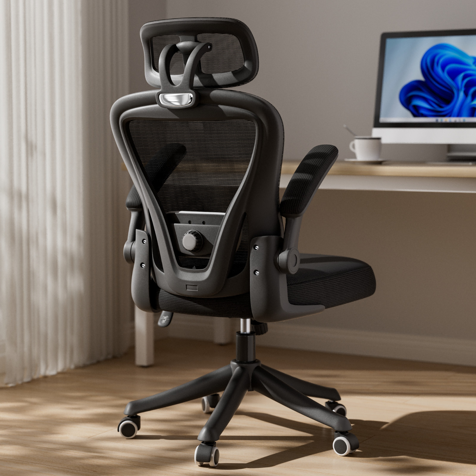 Black Computer Desk Chair Ergonomic Office Chair with Wheels Flip-Up Armrests Black Computer Desk Chair Ergonomic Office Chair with Wheels Flip-Up Armrests