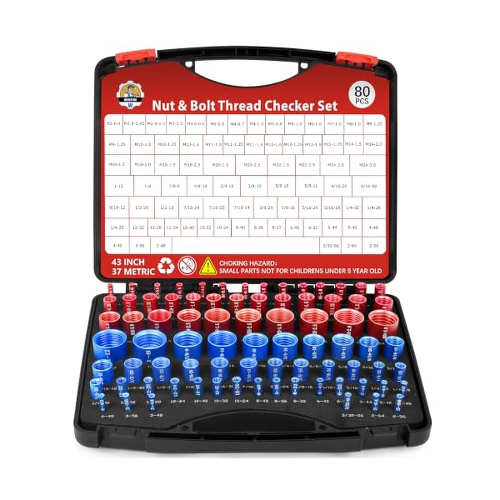 80 Pcs Nut and Bolt Thread Checker Set with 43 Inch and 37 Metric Thread Gaug...