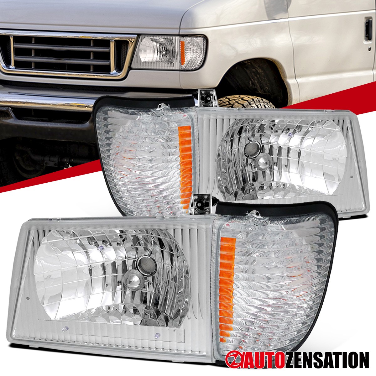 Fit 1992-2007 Ford E150 E250 E350 Econoline Van Headlights+Corner Signal Lamps
