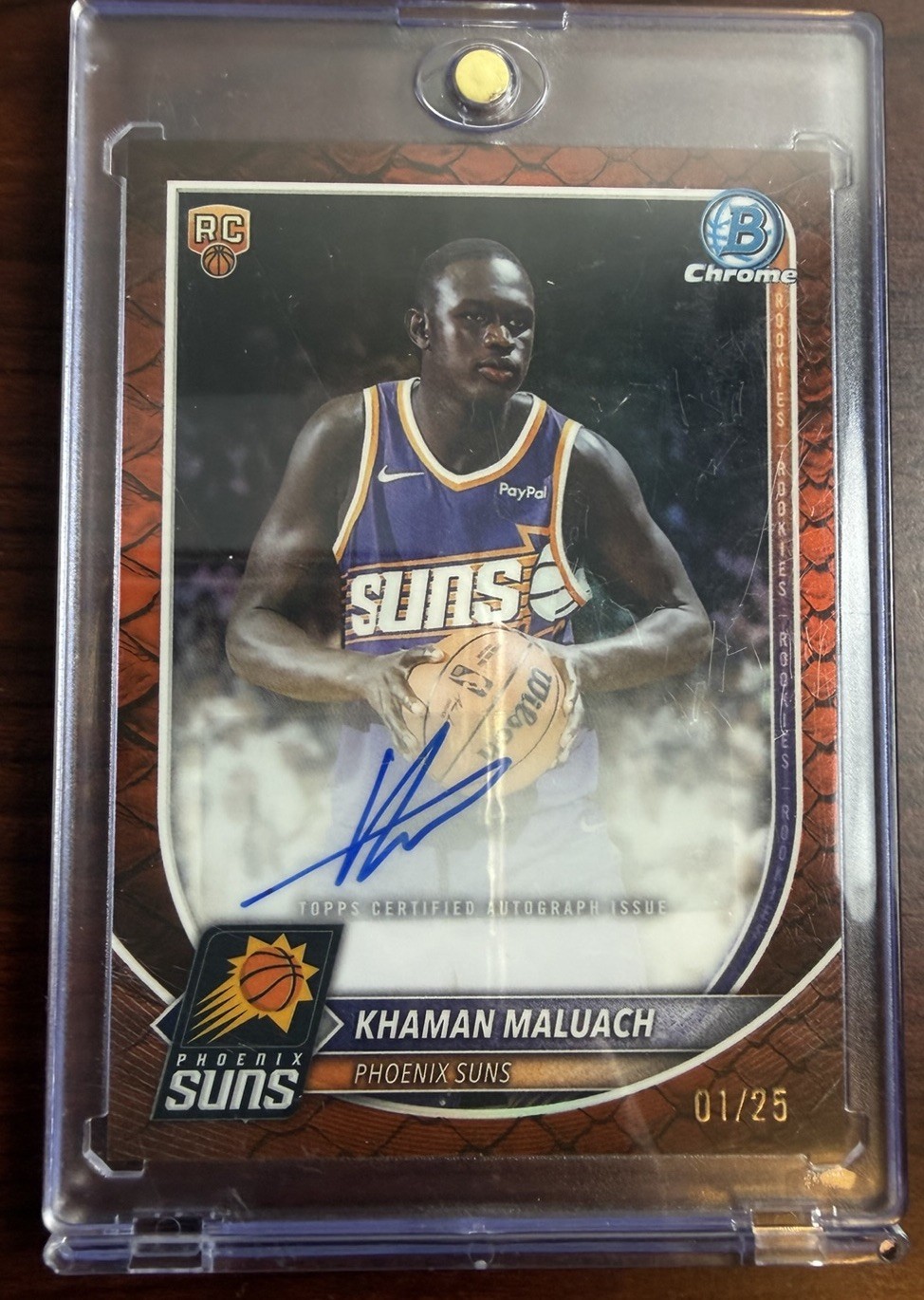 Topps 2025-26 Bowman Chrome Auto Khaman Maluach Suns RC Auto BCA-KM Orange /25