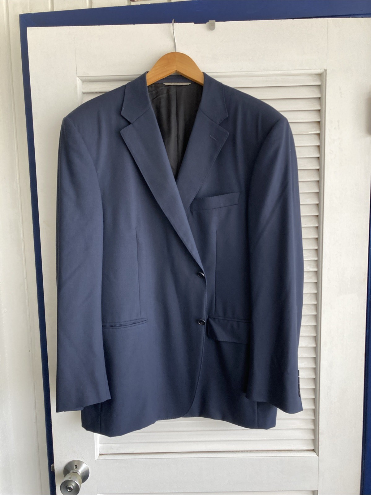 Canali Men\'s Blue Travel Water Resistant 100% Wool Sport Coat Blazer  Size L