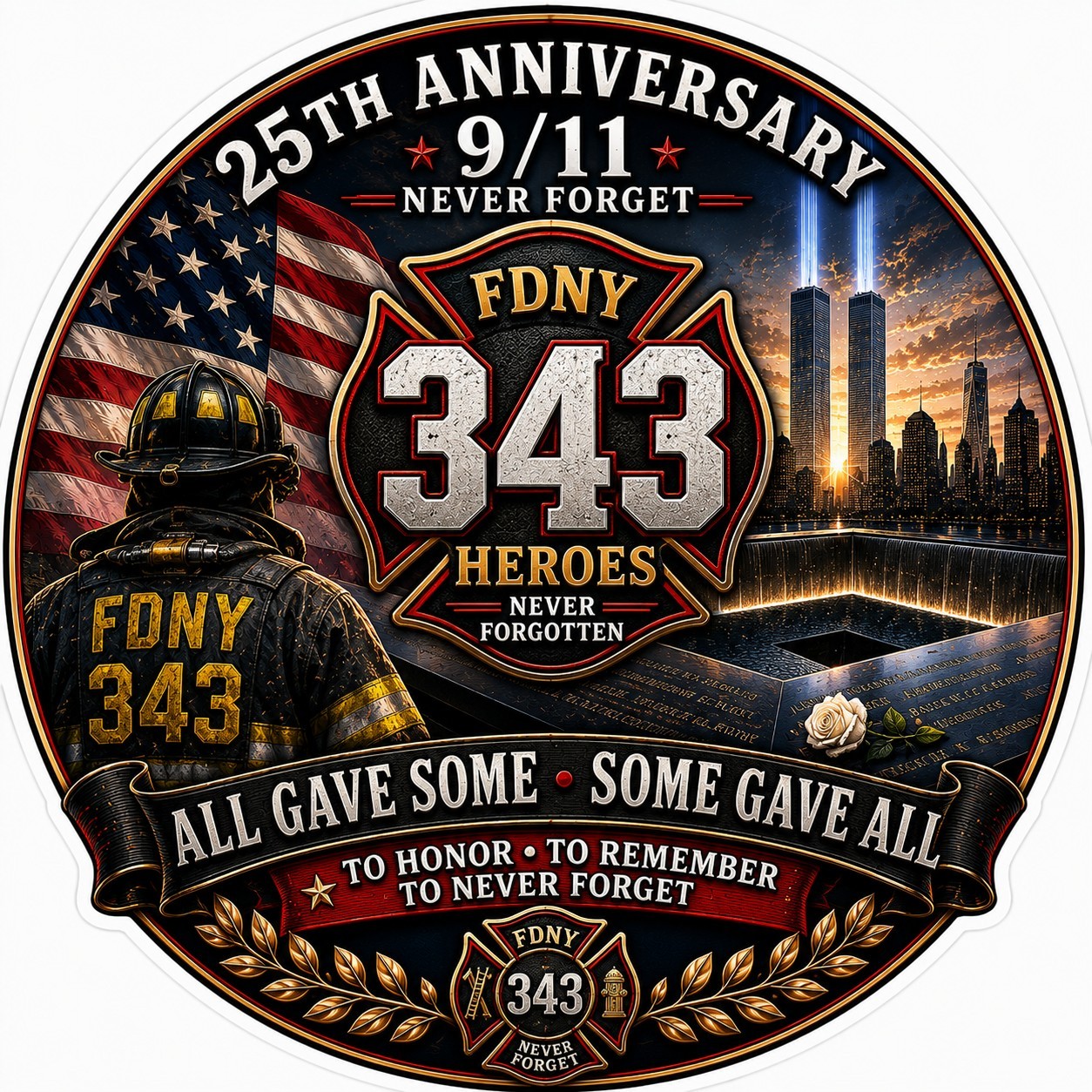 FDNY 343 Firefighter 9/11 25th Anniversary Sticker 4\