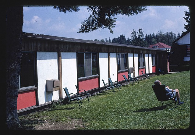 Stevensville Hotel Swan Lake New York 1960s motel exterior lounging area