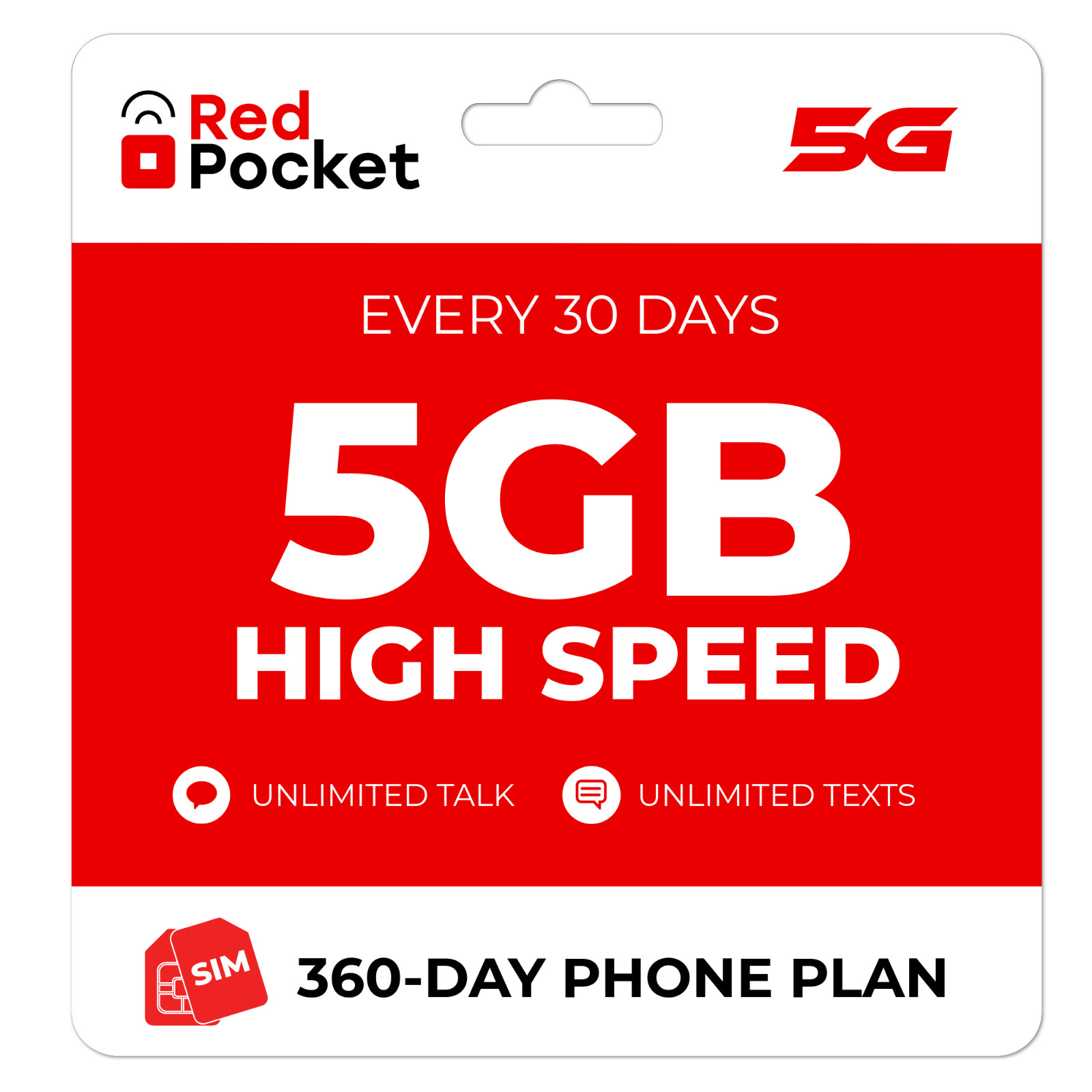 $12.50/Mo RedPocket Prepaid Plan: 5GB + Unlimited Talk & Text