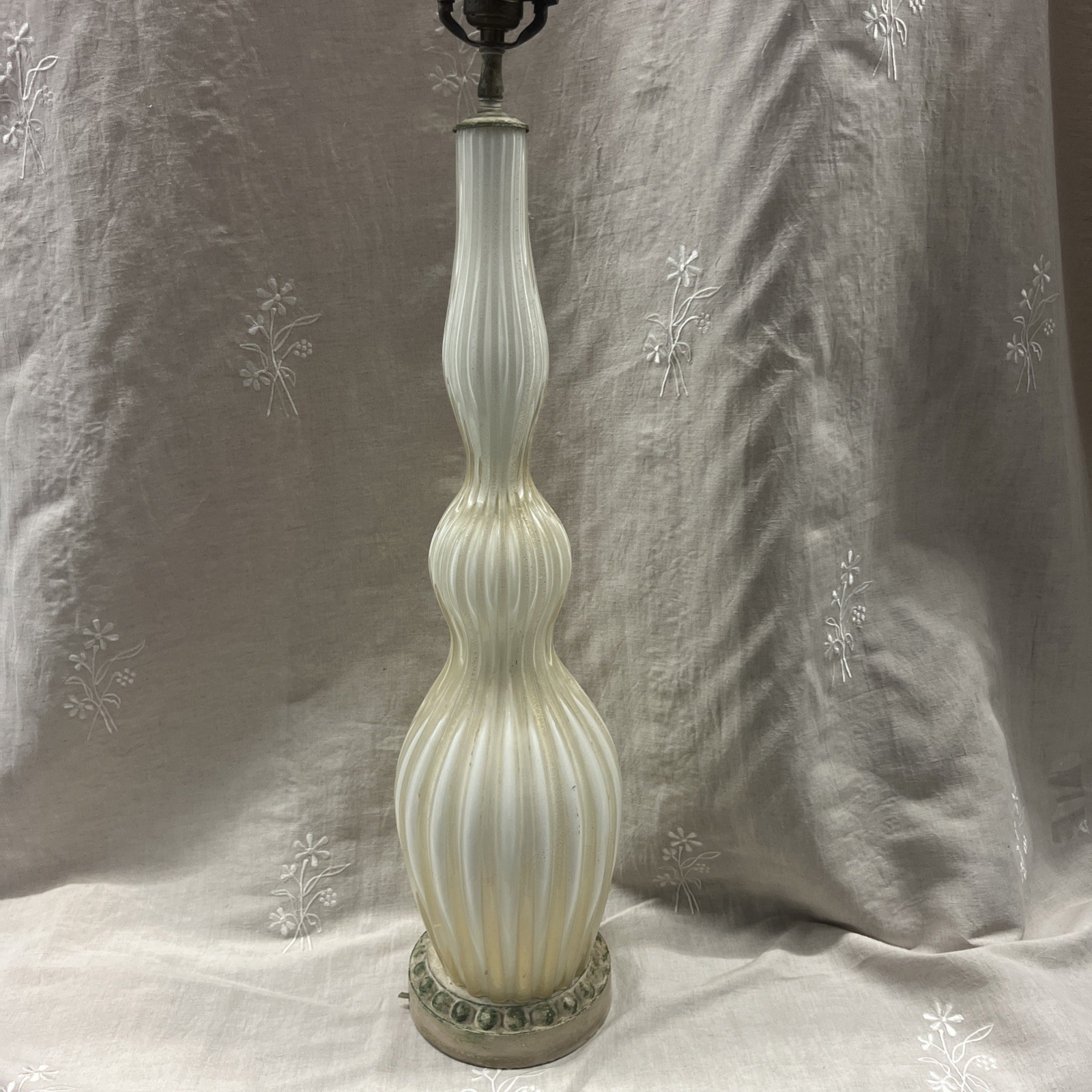 Murano Glass Vintage Ribbed White Opalescent Italian Murano SEGUSO ITALY Murano Glass Vintage Ribbed White Opalescent Italian Murano SEGUSO ITALY