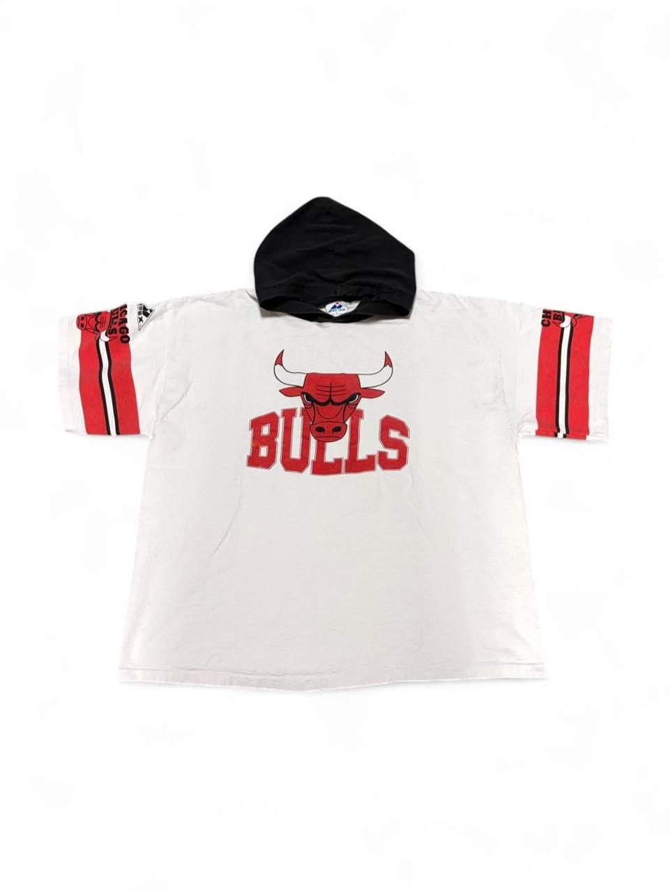 Vintage 90s Chicago Bulls NBA Apex Hooded T-Shirt Rare Retro Jordan Striped