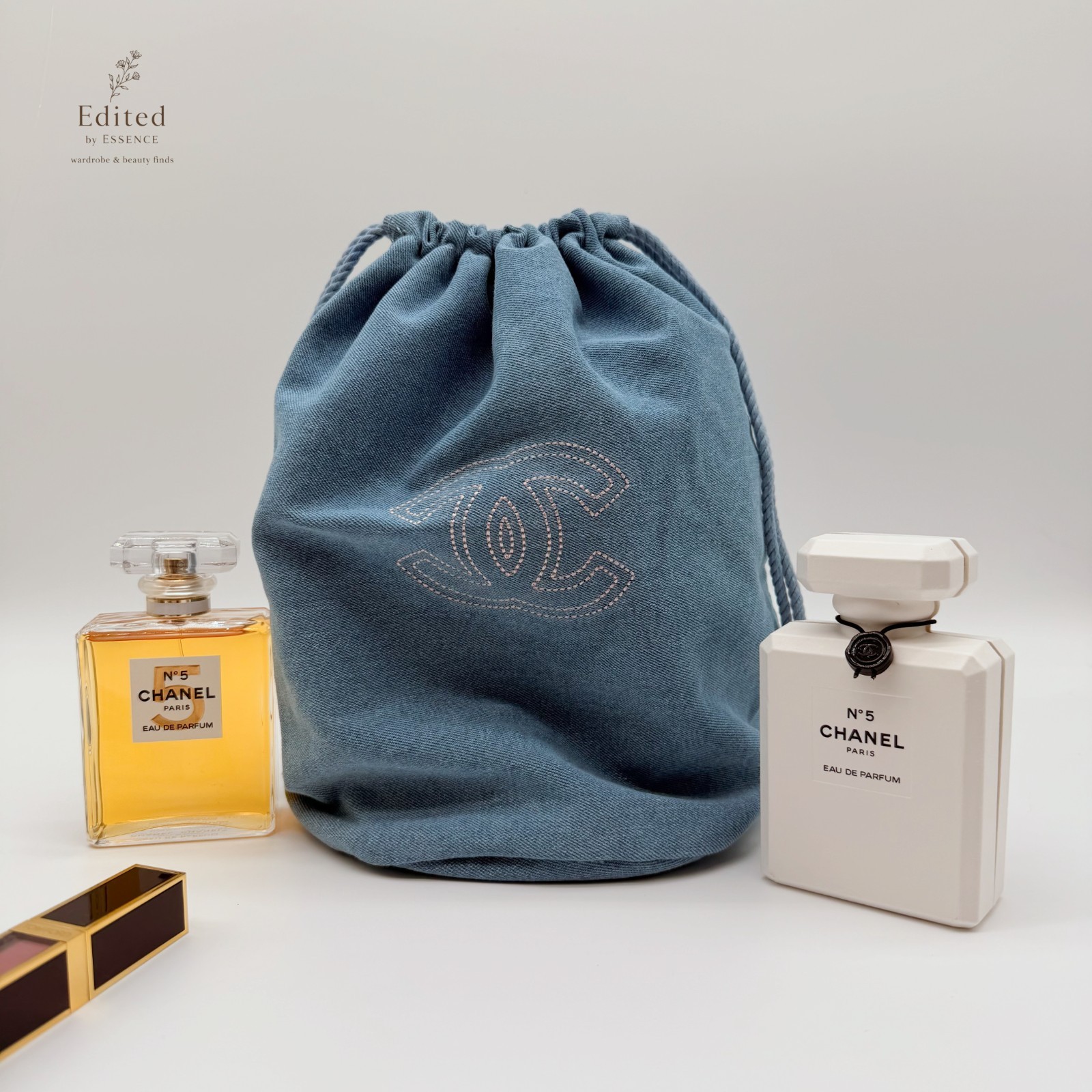 Blue Denim Drawstring Bucket Bag Cosmetic Travel Pouch NEW