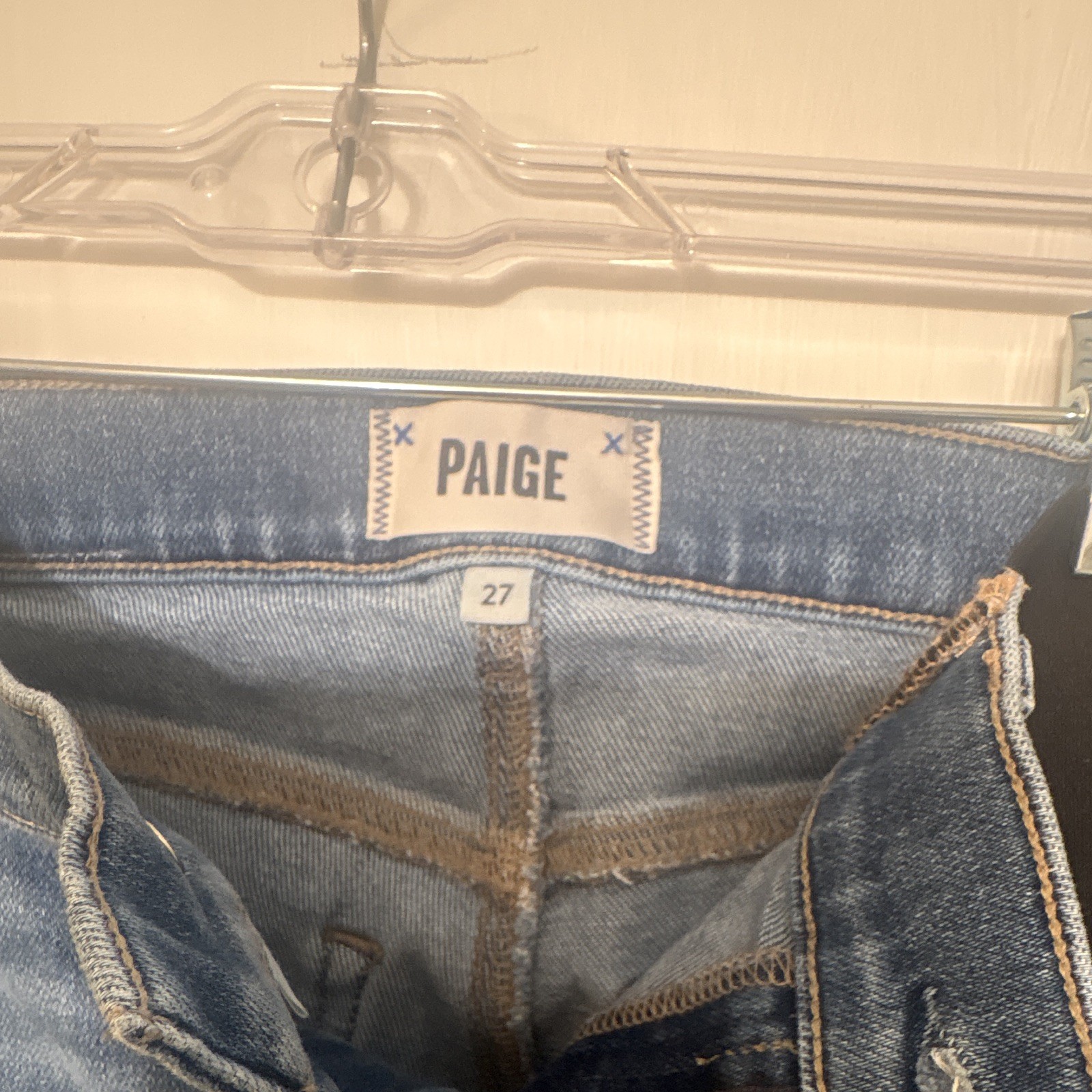 PAIGE Cindy Blue Denim Jeans Women\'s Regular Cotton Stretch Frayed Hem 5-Pocket