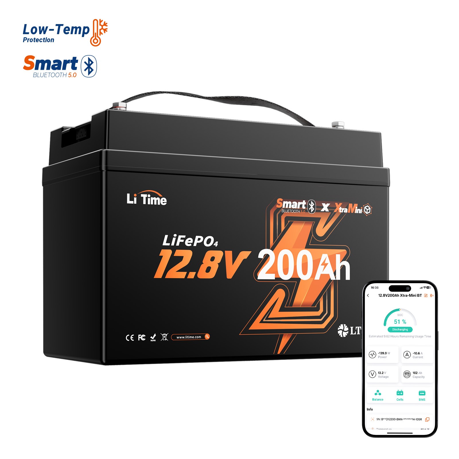Refurbished LiTime 12V 200Ah Xtra Mini Group31 Bluetooth LiFePO4 Lithium Battery