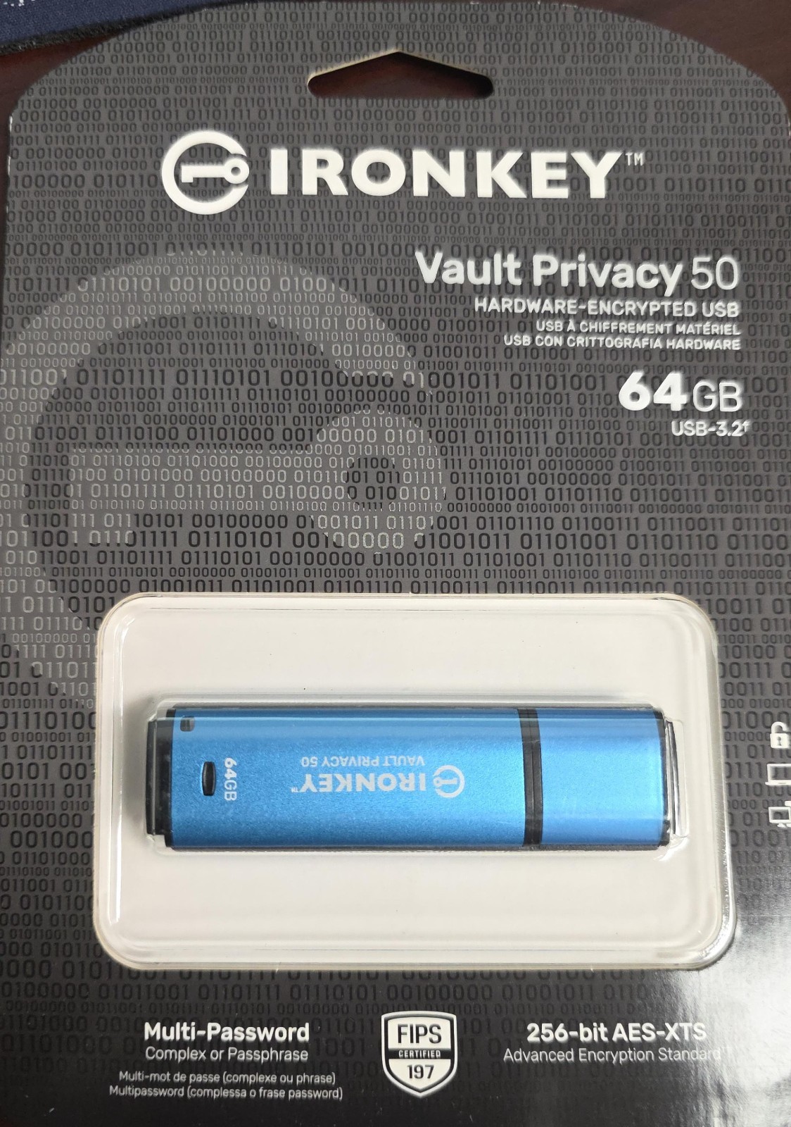 64GB Kingston Technology IronKey Vault Privacy 50 USB Type A Flash Drive - Blue