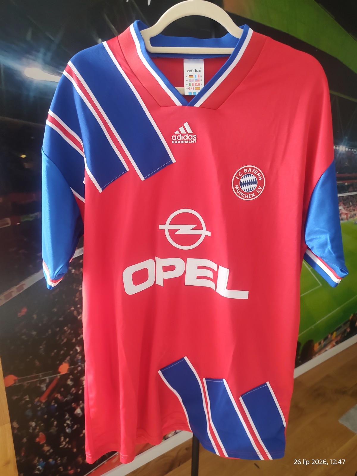 Vintage Bayern Munich 1993-1995 Home Original Adidas Football Shirt Opel XL