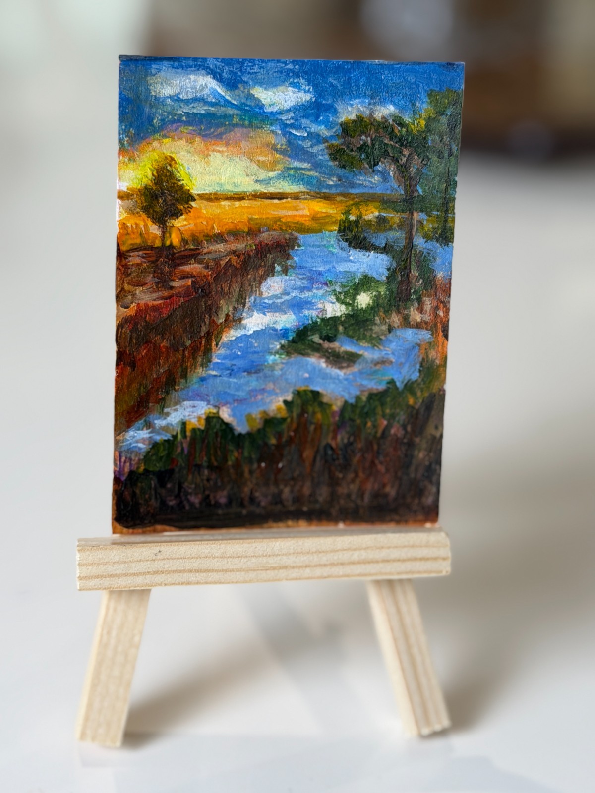 Aceo by Vicki Perez Waiting for Sunset Peaceful with water view Aceo by Vicki Perez Waiting for Sunset Peaceful with water view