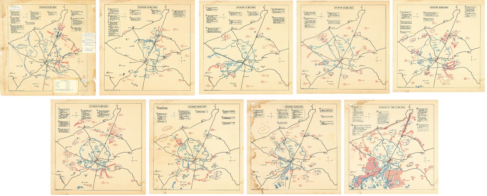 Set of 9 WWII Battle of the Bulge Maps - Siege of Bastogne - 664 Engineer Poster
