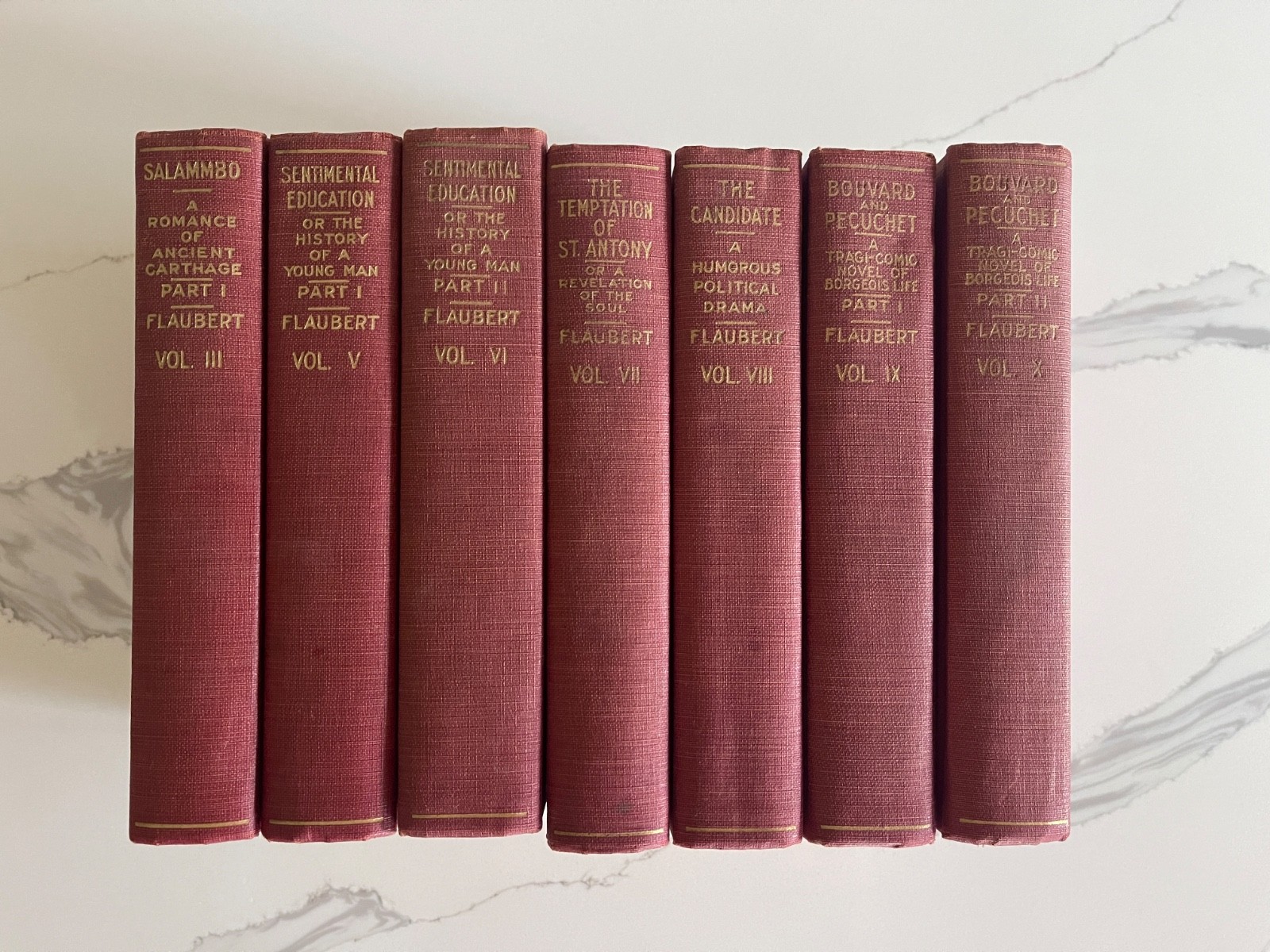 1904 Antique Gustave Flaubert Complete Works - Partial Set - 7 of 10 Volumes