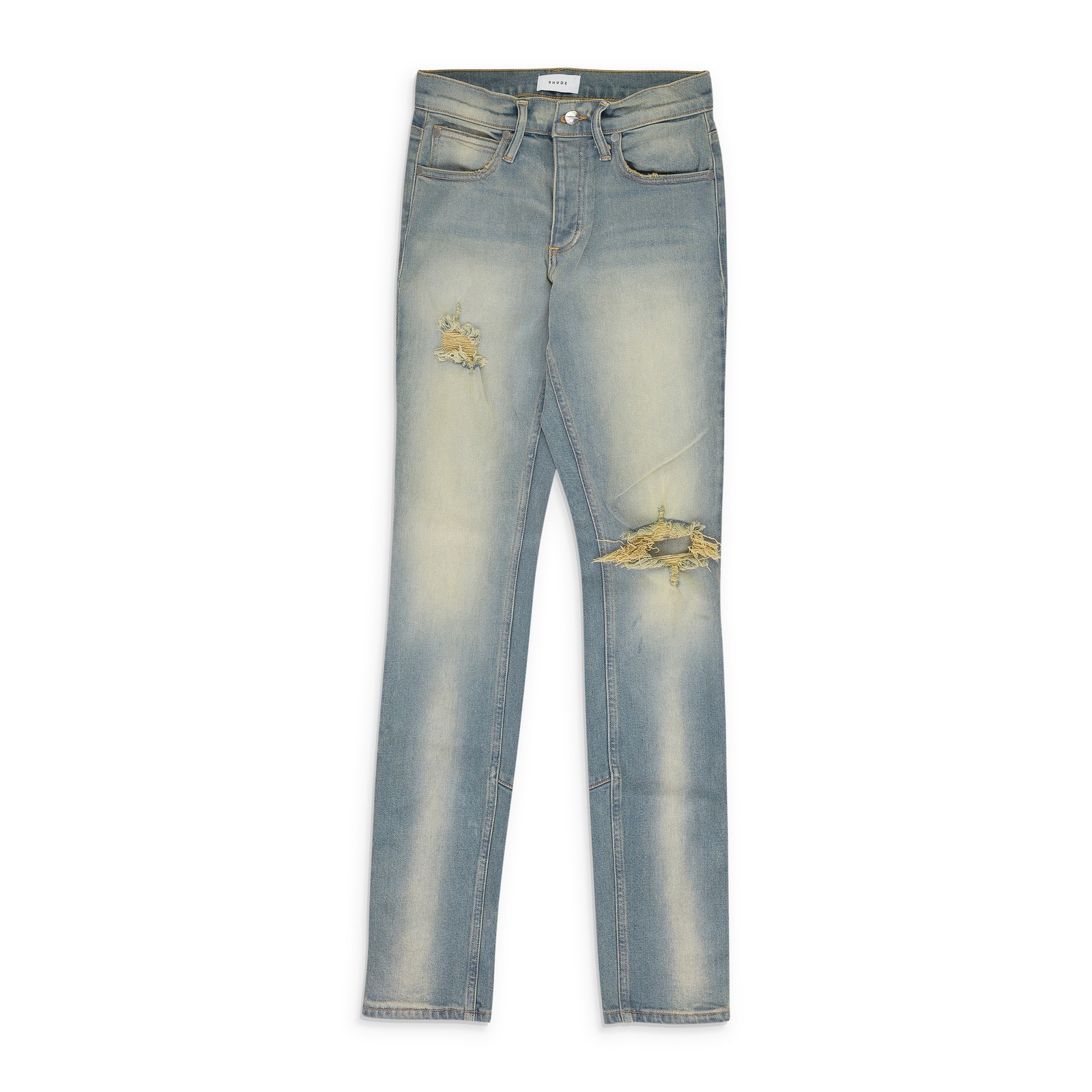 Rhude Blue / Yellow Straight-Fit Jeans SIZE 31 $750 Rhude Blue / Yellow Straight-Fit Jeans SIZE 31 $750