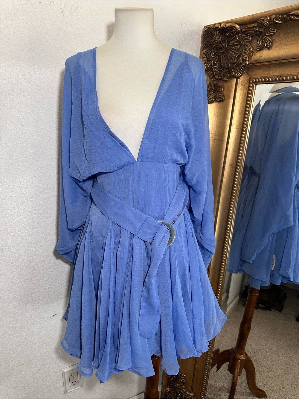 NWT Asos Designs Soft Mini Dress With Godet Detail & Belt Size US 8 Long Sleeve