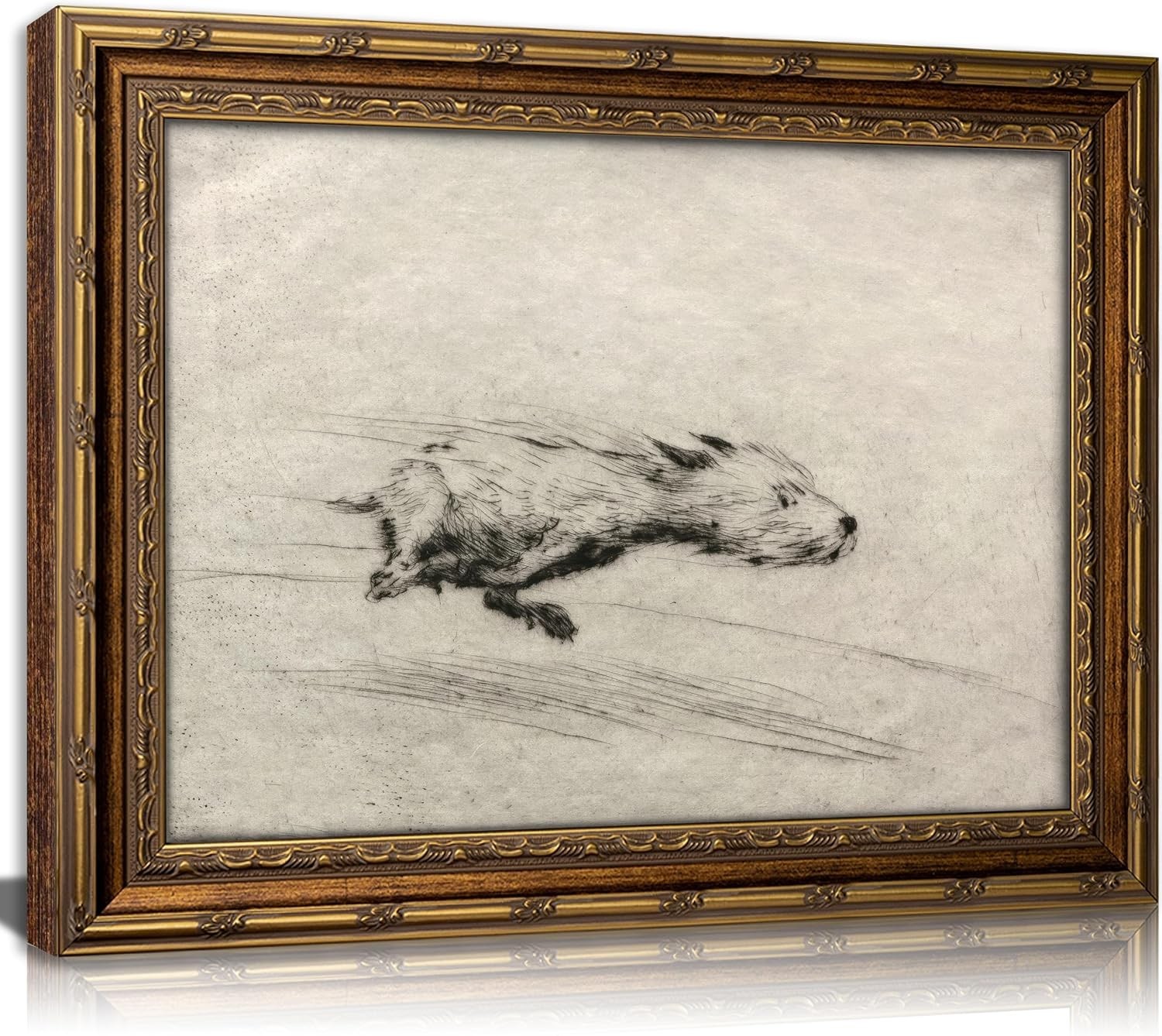 Vintage Gold Framed Antique Terrier Portrait Sketch Canvas 11x9 Wall Art Vintage Gold Framed Antique Terrier Portrait Sketch Canvas 11x9 Wall Art