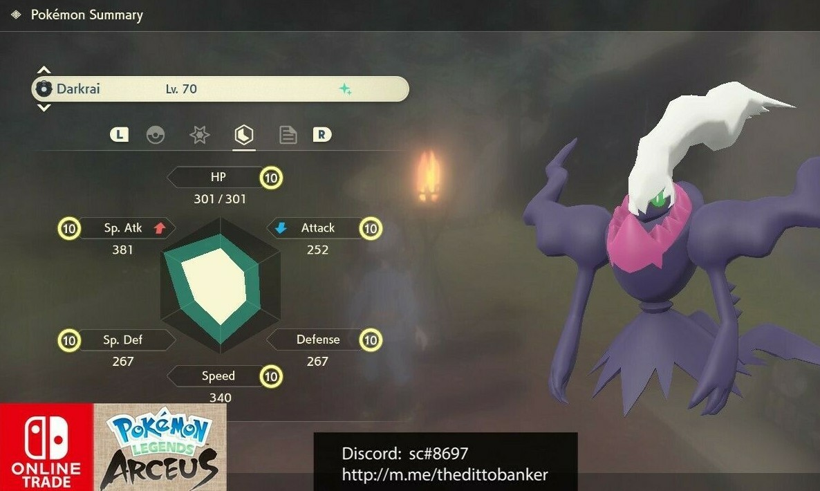 Pokemon Legends Arceus SHINY DARKRAI LV.70✨MAX Effort Levels Online Tradę 