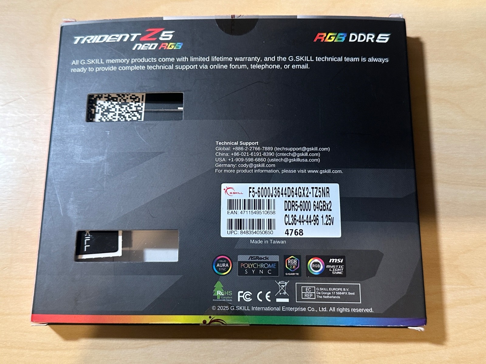 G.SKILL Trident Z5 Neo RGB DDR5 RAM - F5-6000J3644D64GX2-TZ5NR - Up to 6000 MT/s