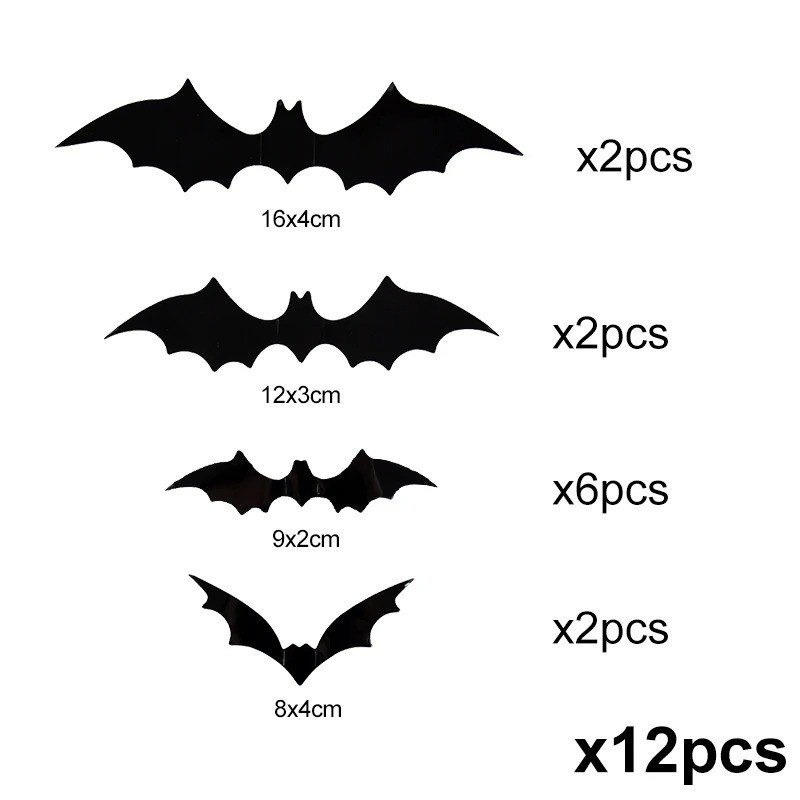Halloween 3D Black Bat Wall Stickers For Home Room Indoor Decoration Scary Props