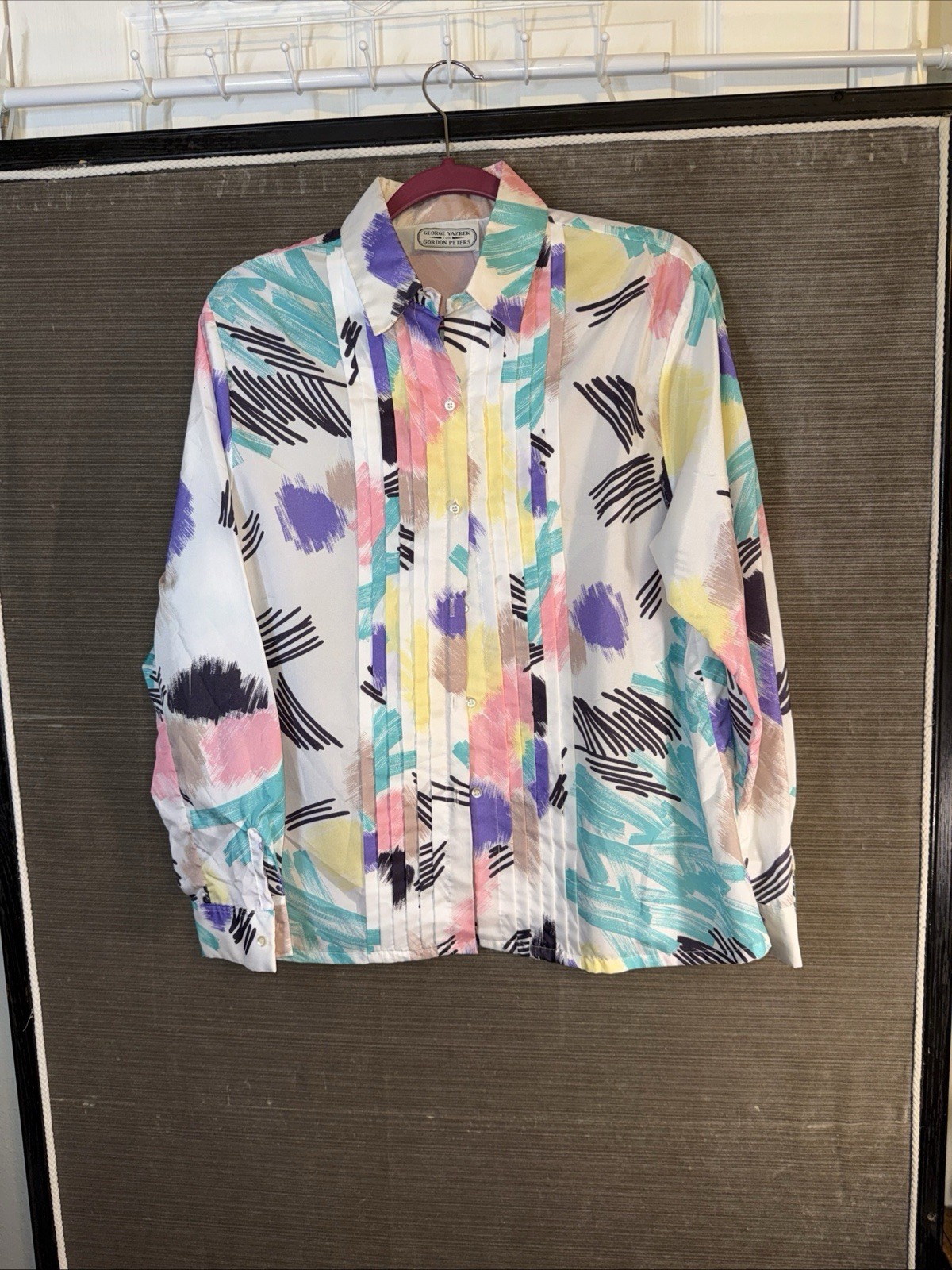VINTAGE Shirt Womens Abstract Pastel George Yazbek Gordon Peters 80’s See Descri