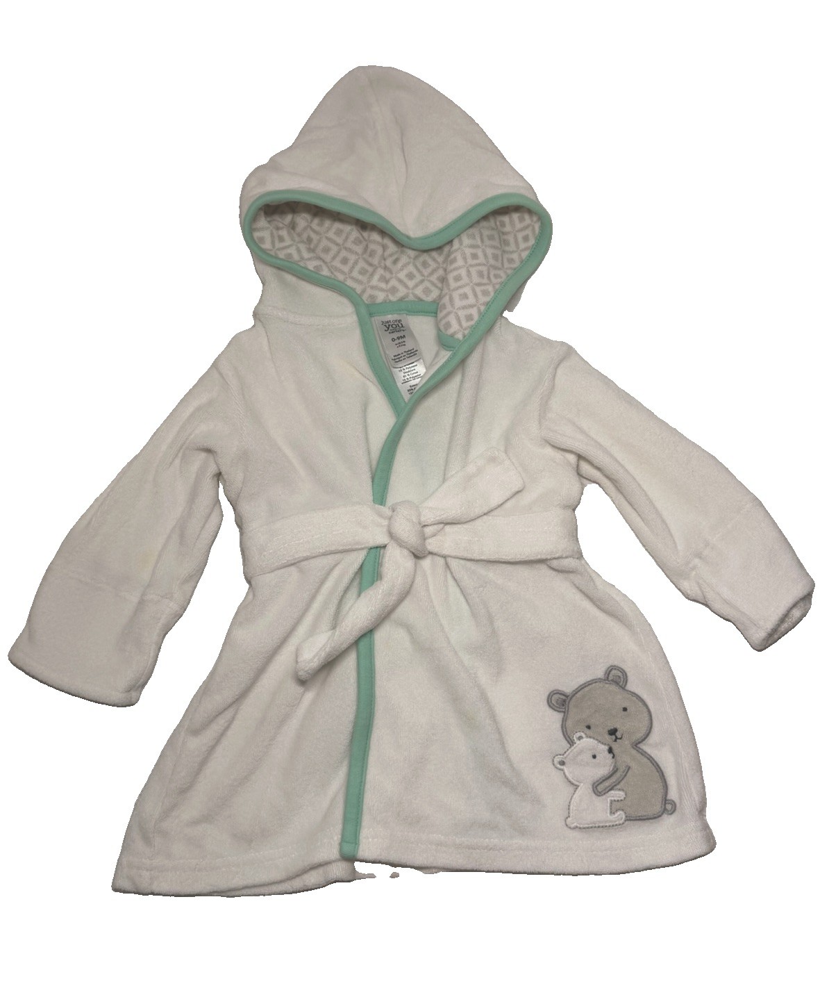 Just One You Carter’s Baby Hooded Bath Robe 0-9M White Mint Bear Unisex
